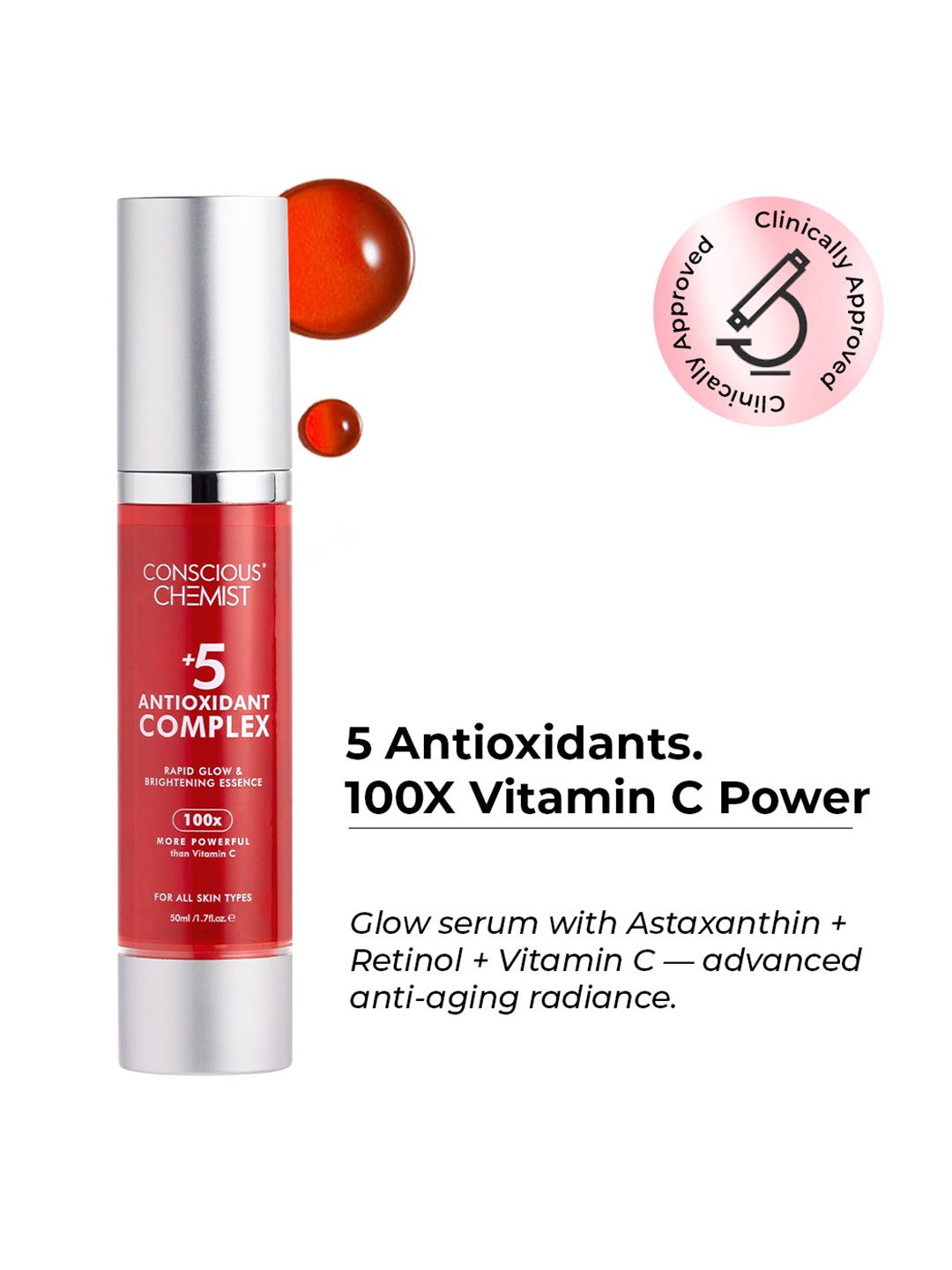 Conscious Chemist Rapid Glow & Brightening Face Serum With 5 Antioxidant Complex - 50ml