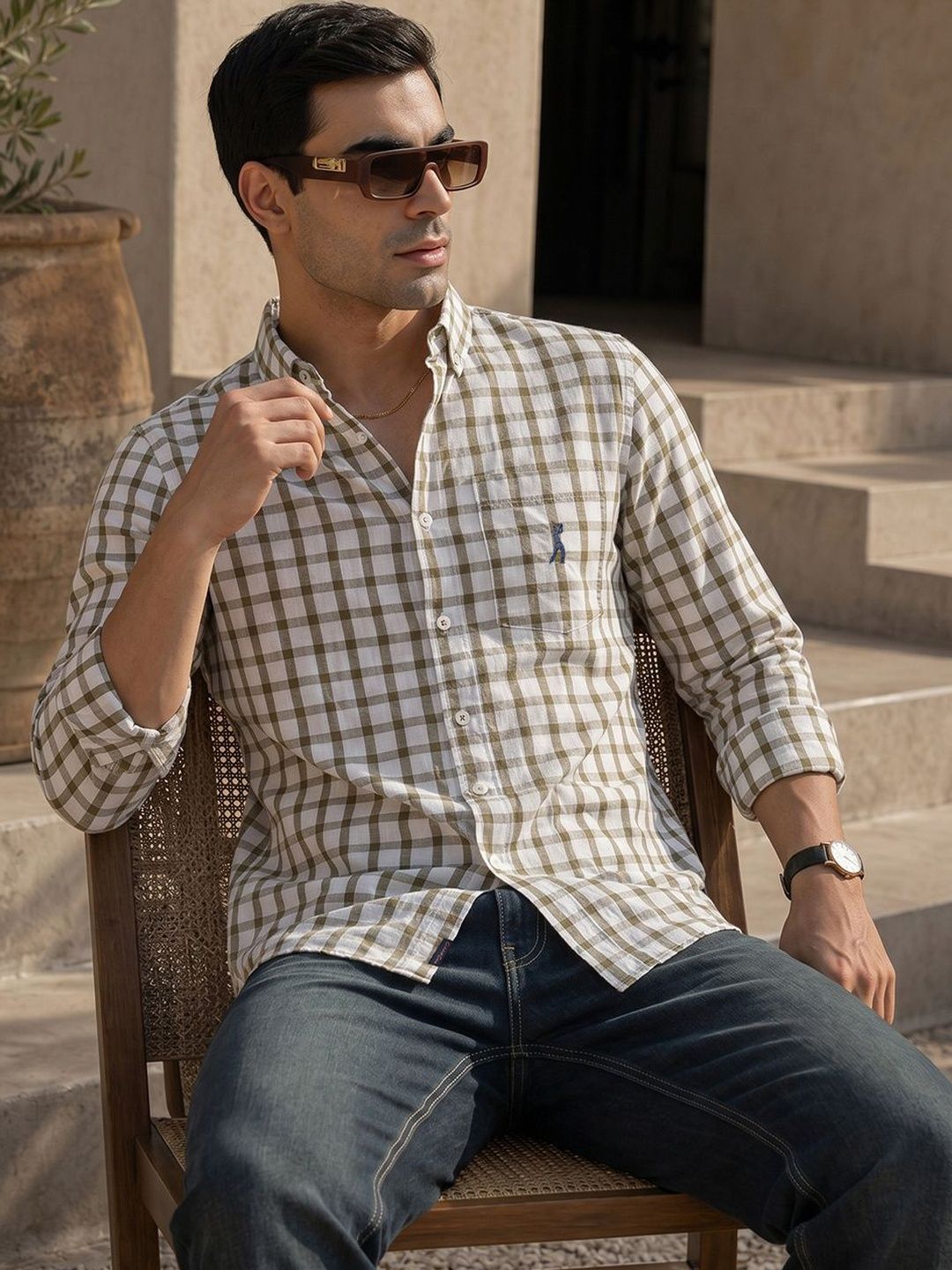 Thomas Scott Men Premium Gingham Checks Checked Casual Shirt