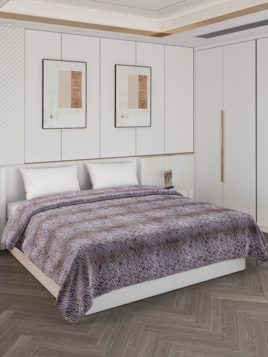 Monte Carlo Grey & Brown Printed Heavy Winter Double Bed Blanket 852 GSM