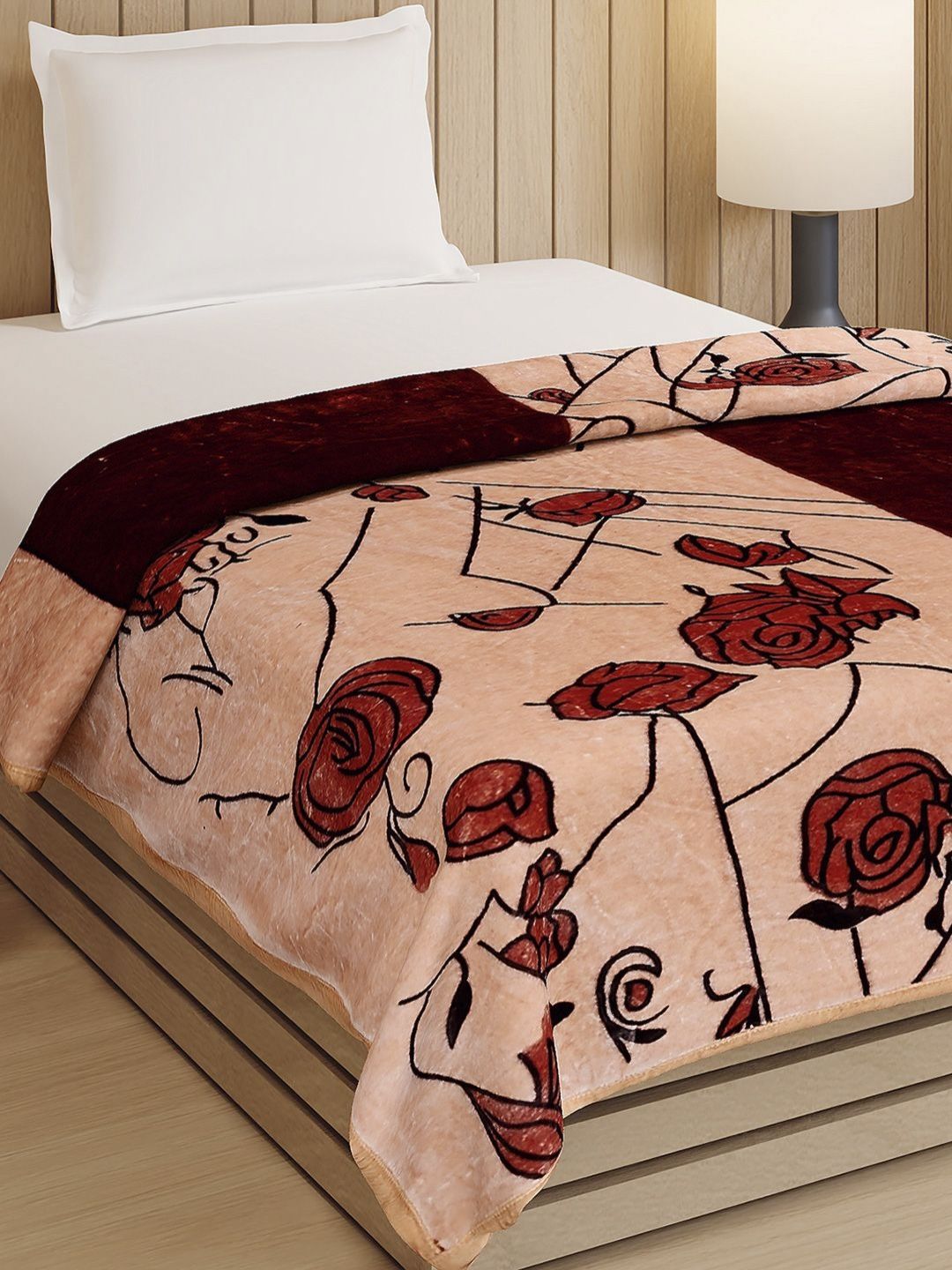 Buy Monte Carlo Relations Pvc Brown Floral Printed Heavy Winter Double Bed Blanket 540 GSM -  - Home for Unisex