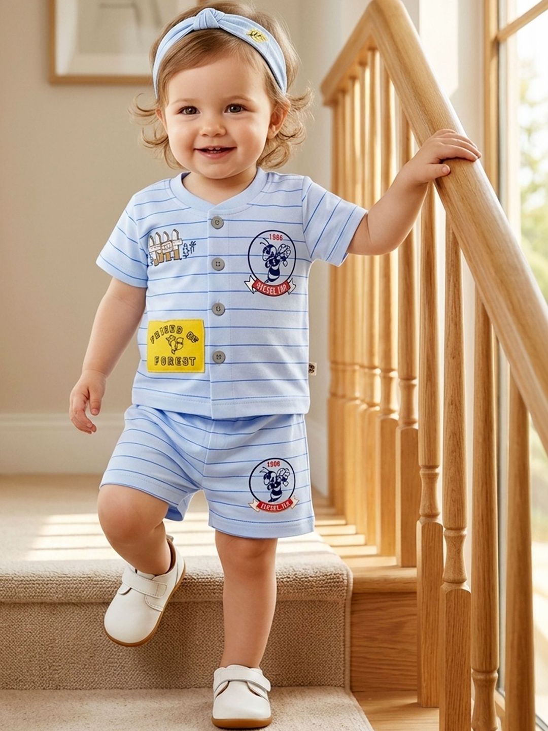KINDLE Girls Striped T-shirt with Shorts