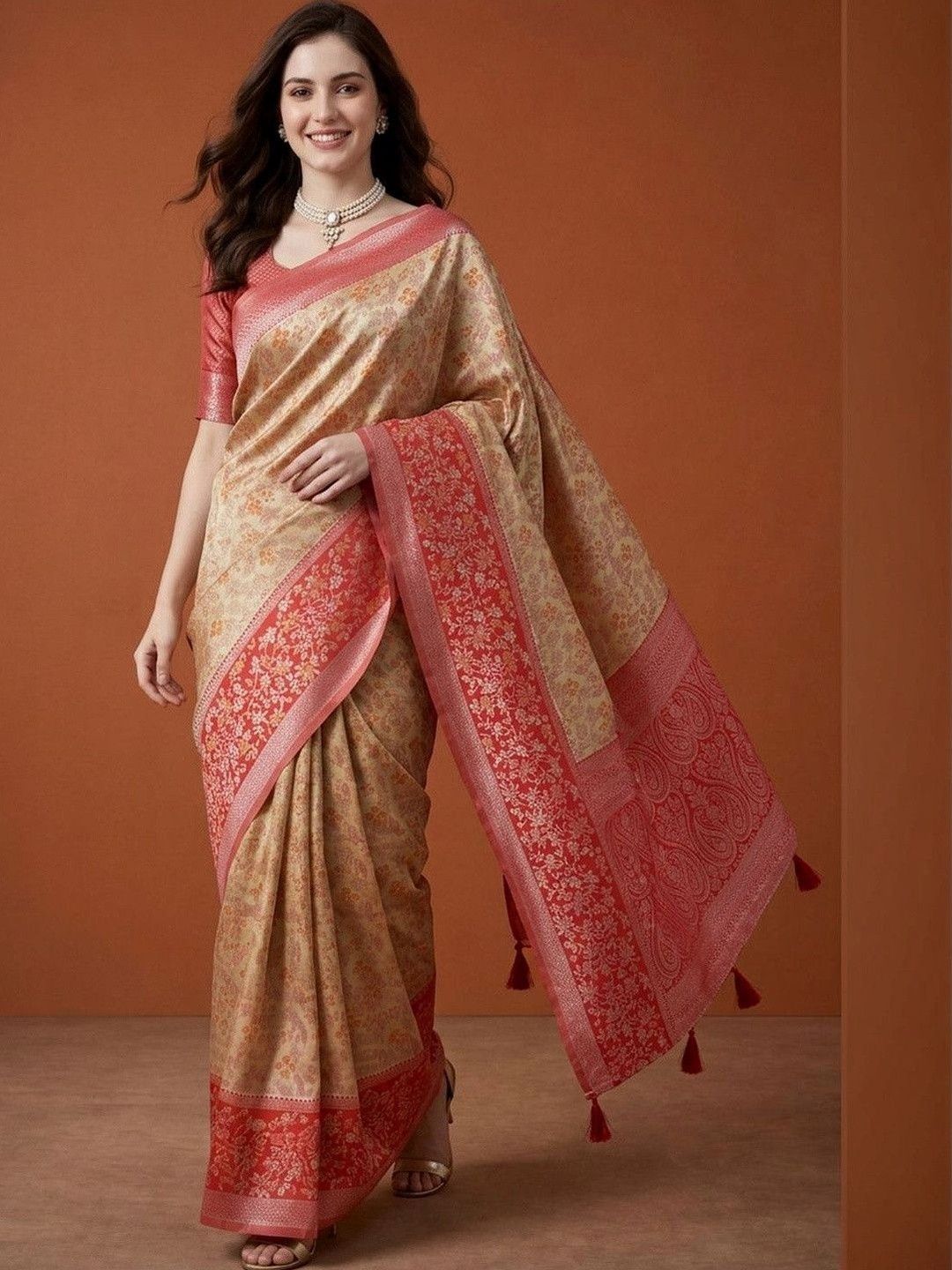 Sangria Floral Zari Silk Blend Kanjeevaram Saree