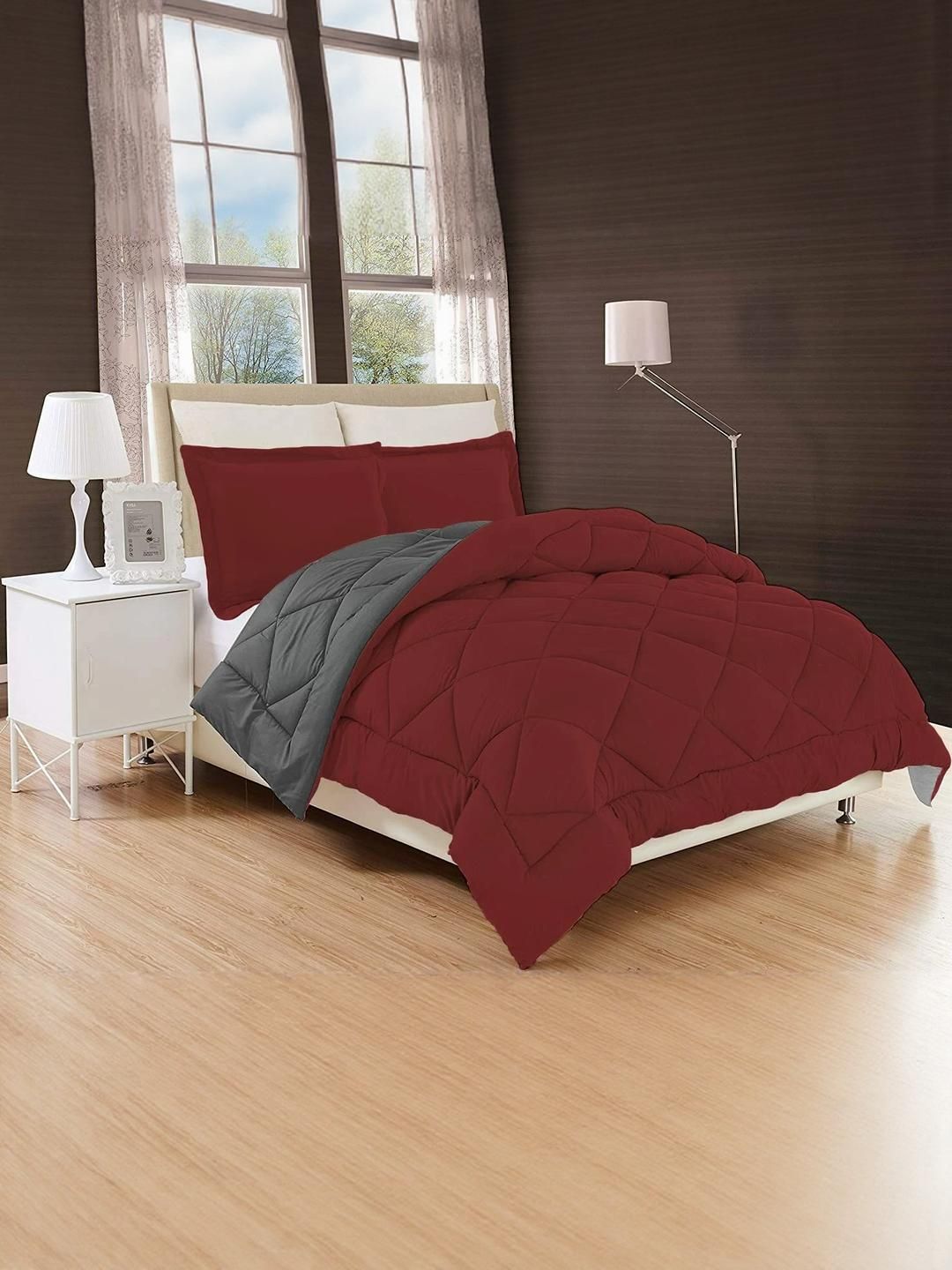 Doristyle Grey 500 GSM Checked Microfiber Double Bed Comforter
