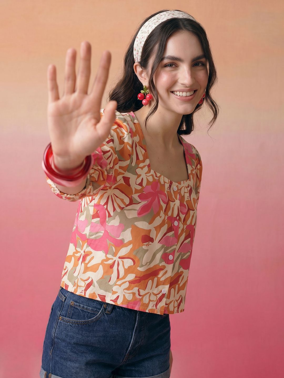 ZACCAI Floral Printed Puff Sleeve Top