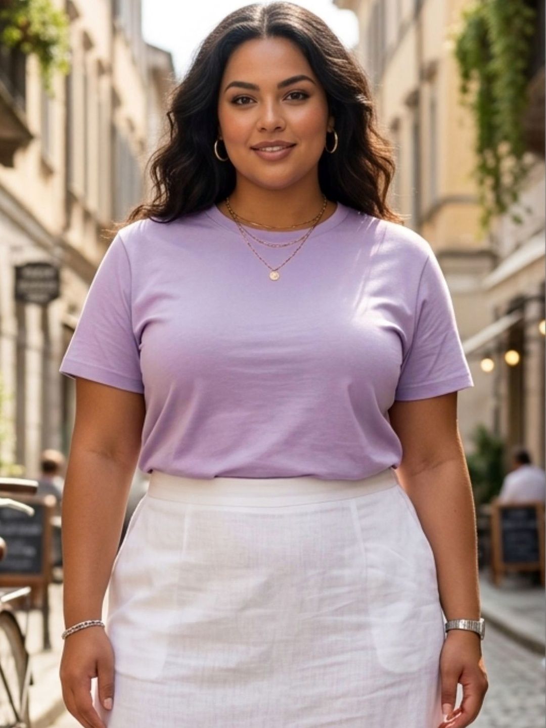Rigo Plus Size Women Purple Solid Round Neck Regular Fit Half Sleeve Cotton T-Shirt