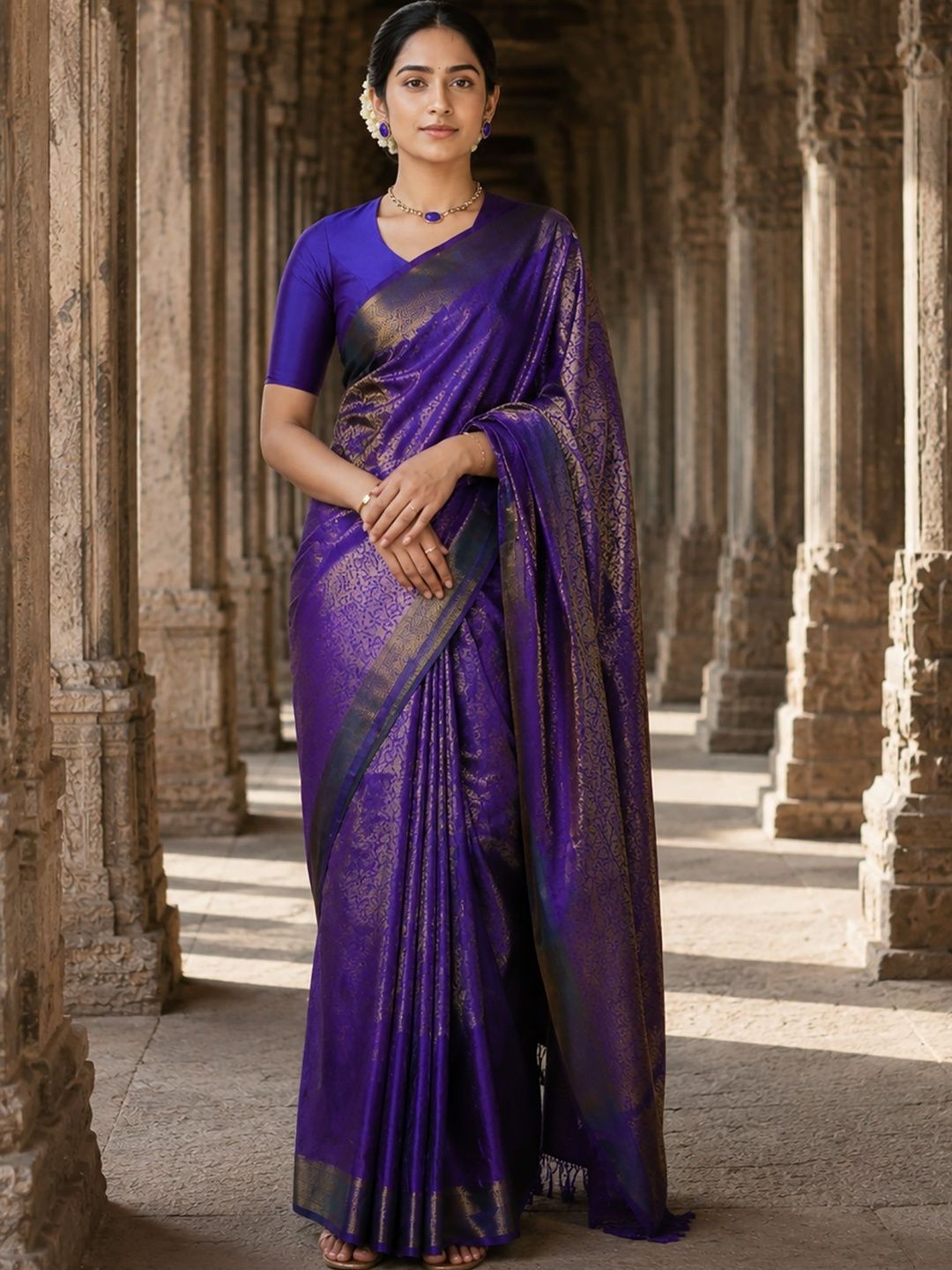 KALINI Zari Silk Blend Designer Banarasi Saree