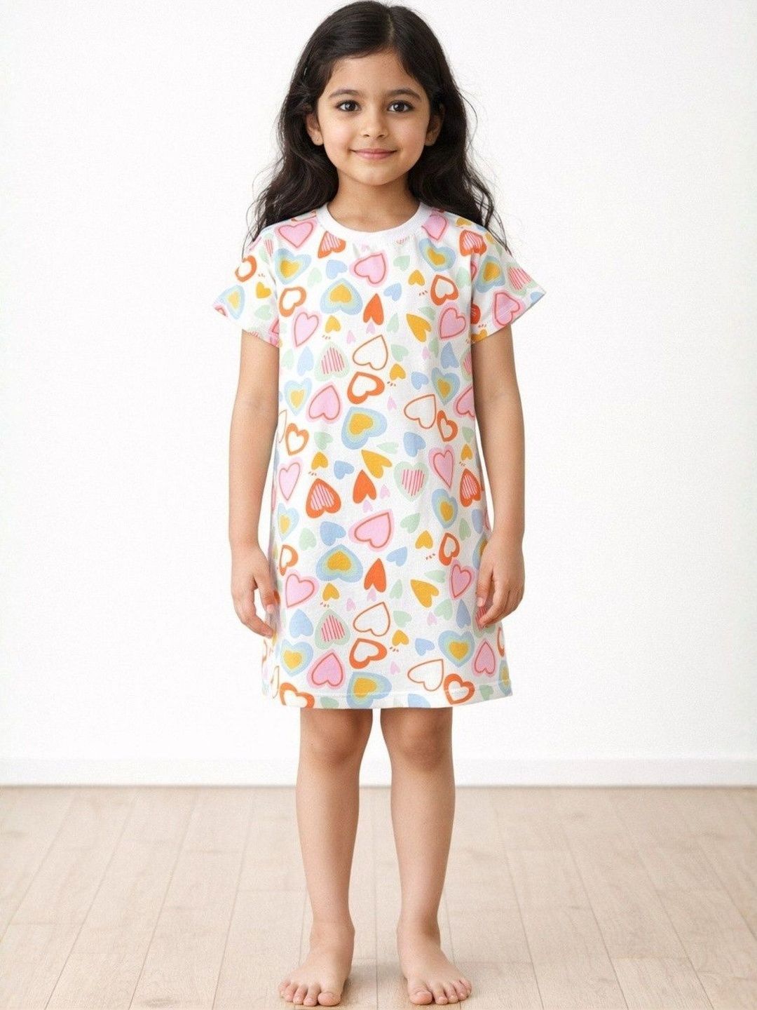 Girls Graphic Printed Cotton Short Sleeves Summer Nightdress