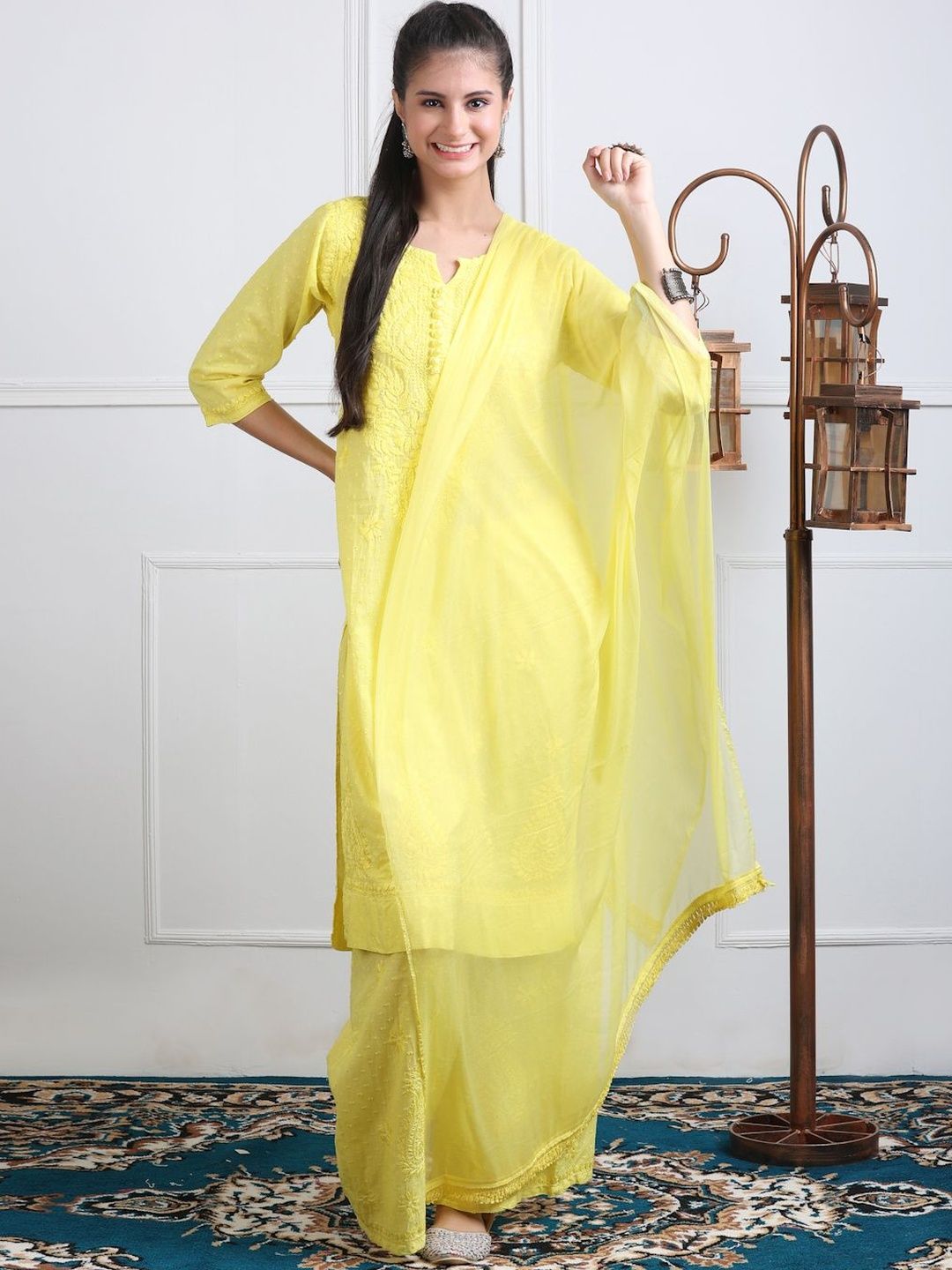 Noorza Chikankari Ethnic Motifs Embroidered Chikankari Pure Cotton Kurta Set