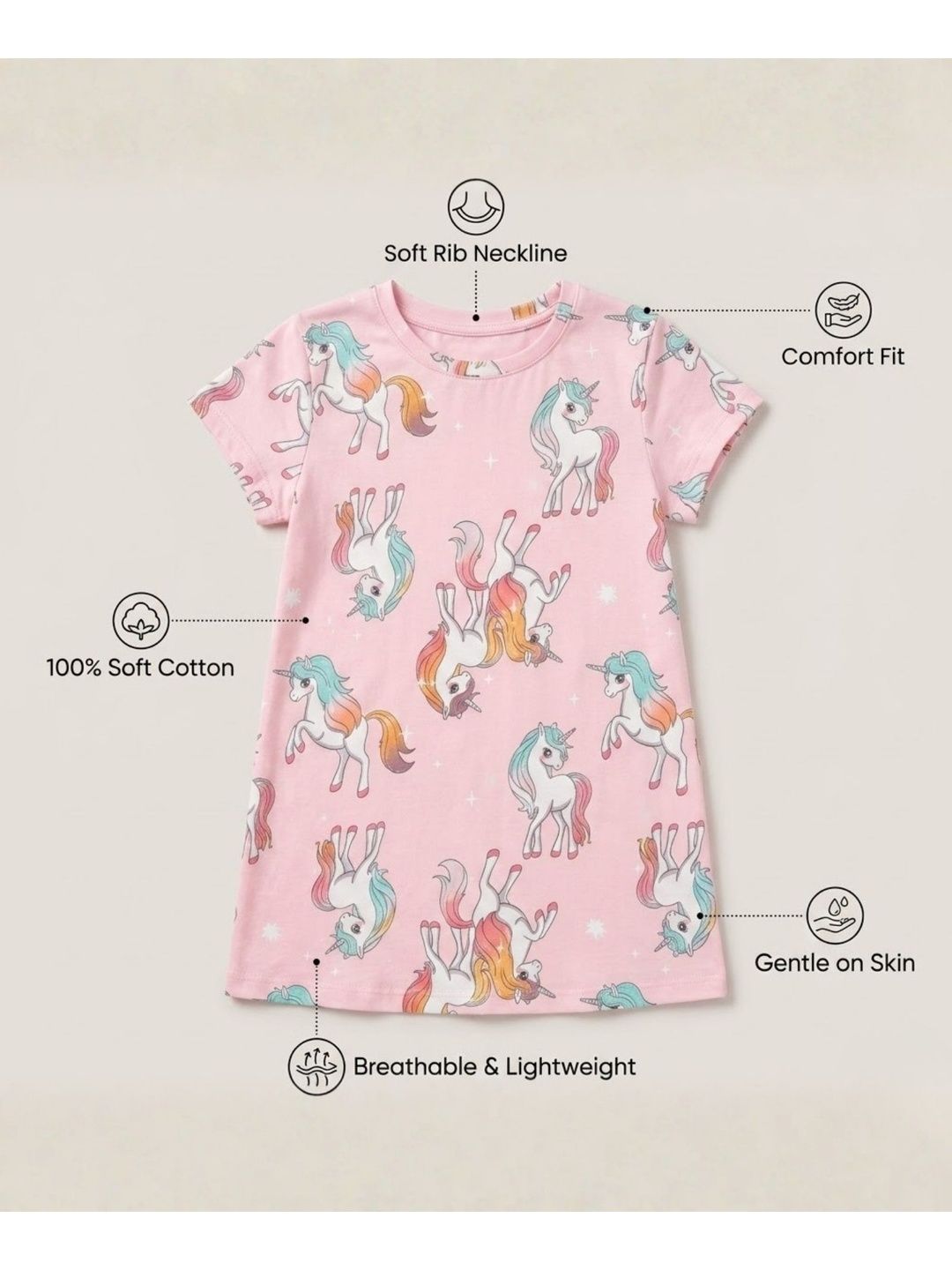 Girls Pink Printed Pure Cotton Nightdress 6