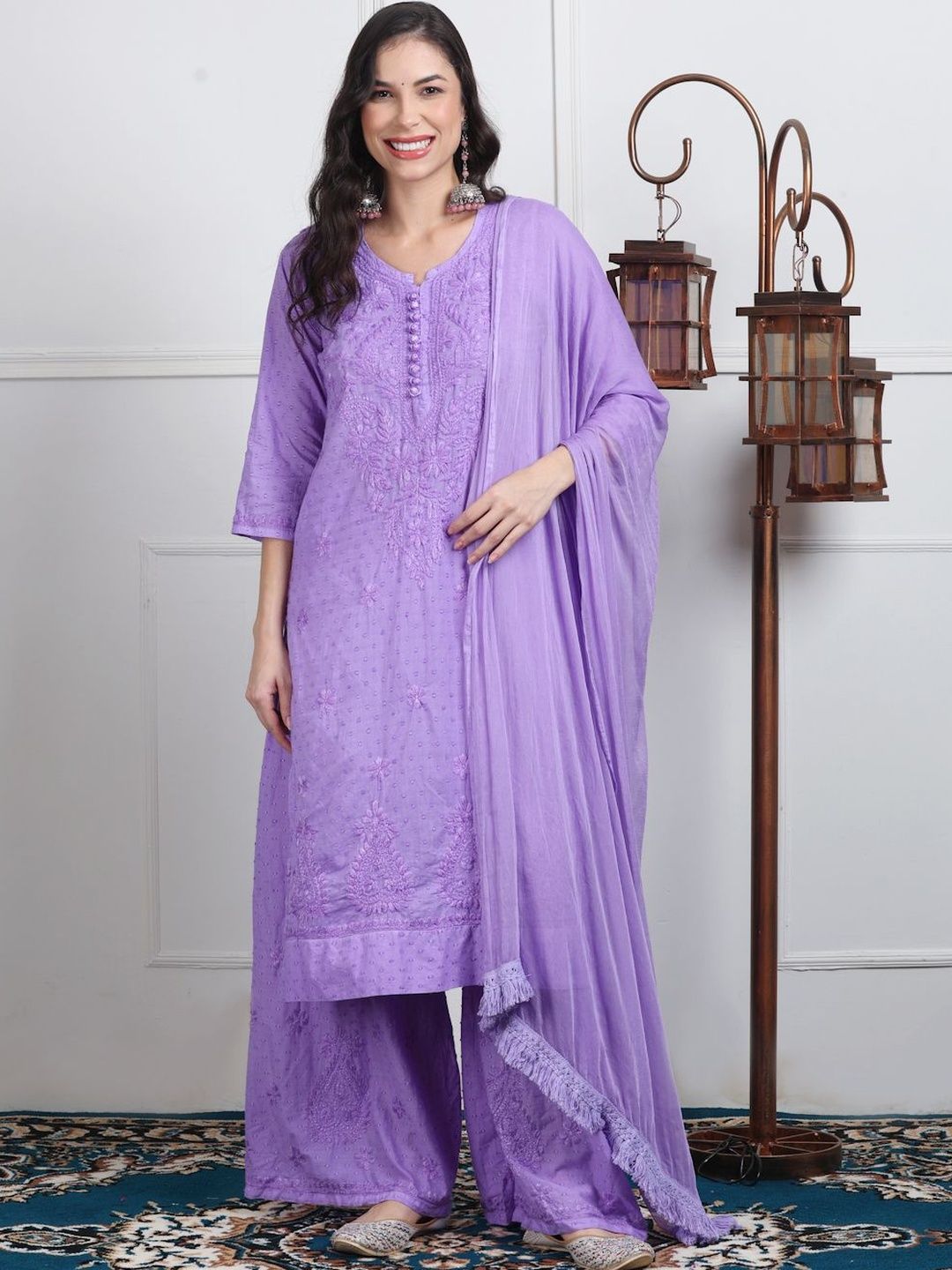 Noorza Chikankari Ethnic Motifs Embroidered Chikankari Pure Cotton Kurta Set