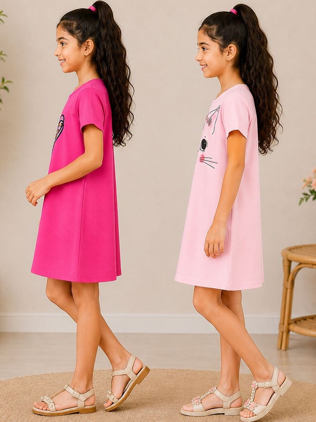 Girls Pack of 2 Printed T-shirt Nightdress 3