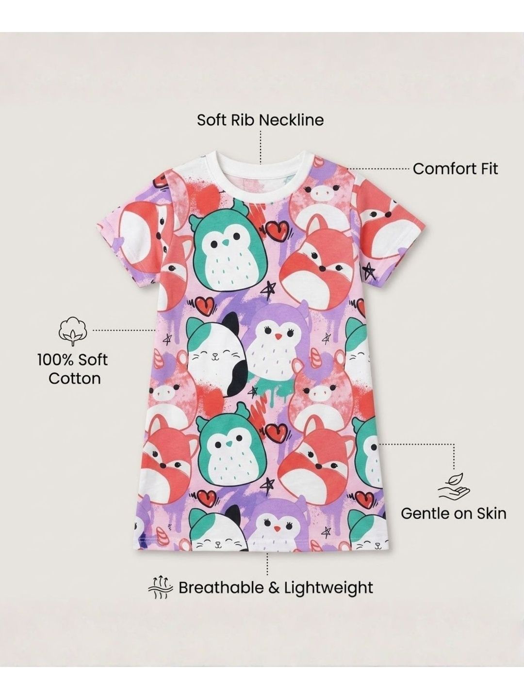 Girls White Printed Cotton Nightdress 6