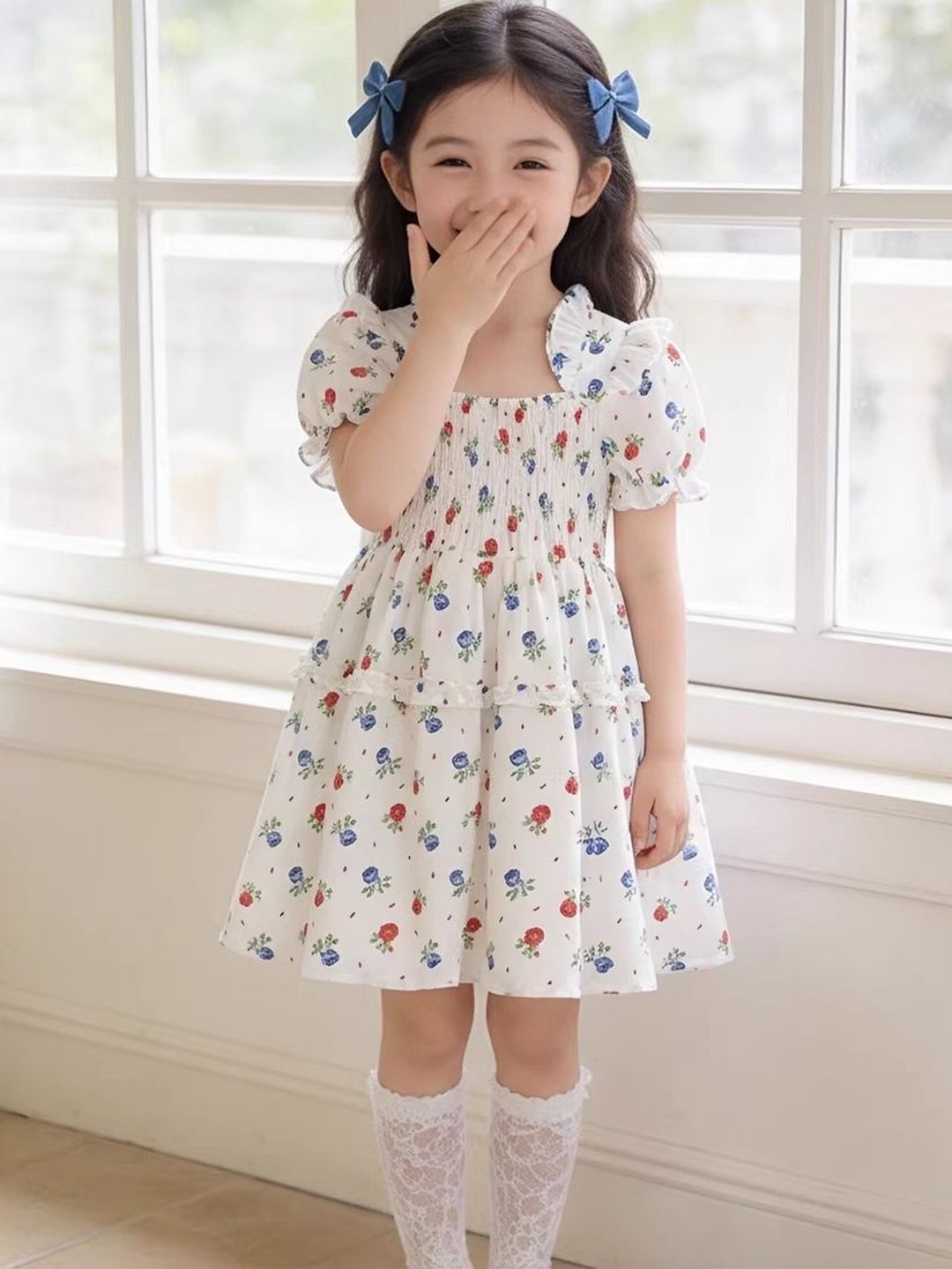 Floral Print Puff Sleeve A-Line Dress 6