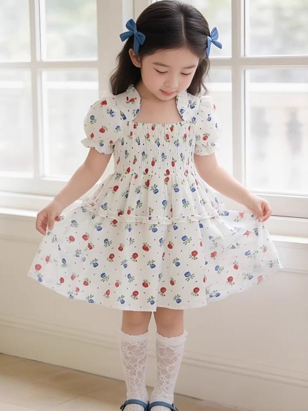 Floral Print Puff Sleeve A-Line Dress