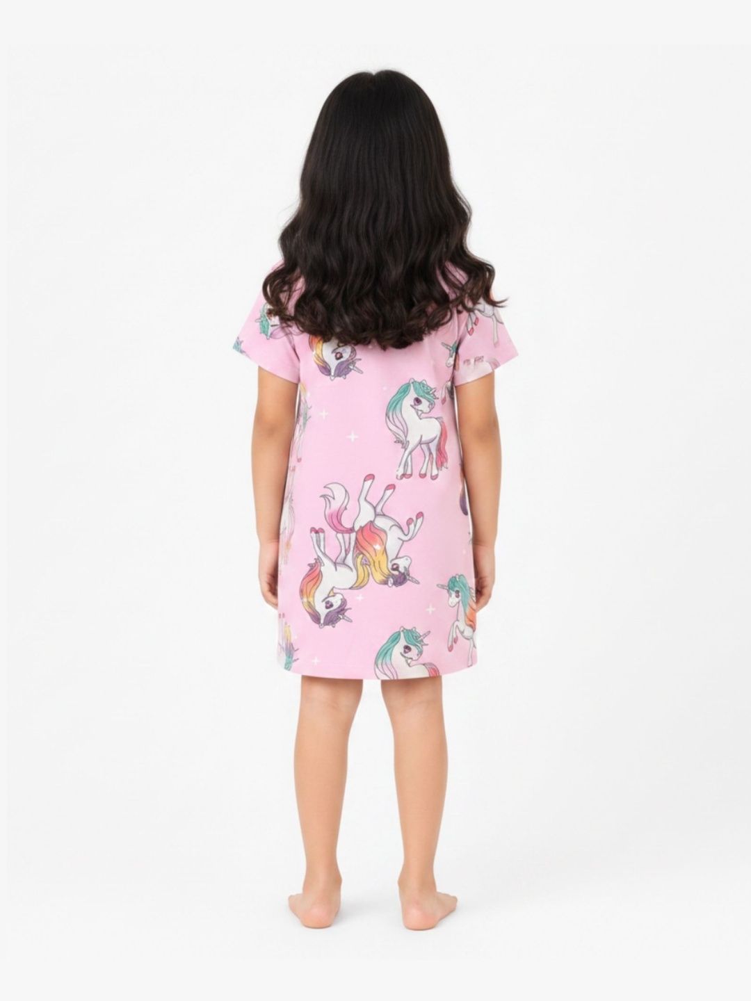 Girls Pink Printed Pure Cotton Nightdress 3