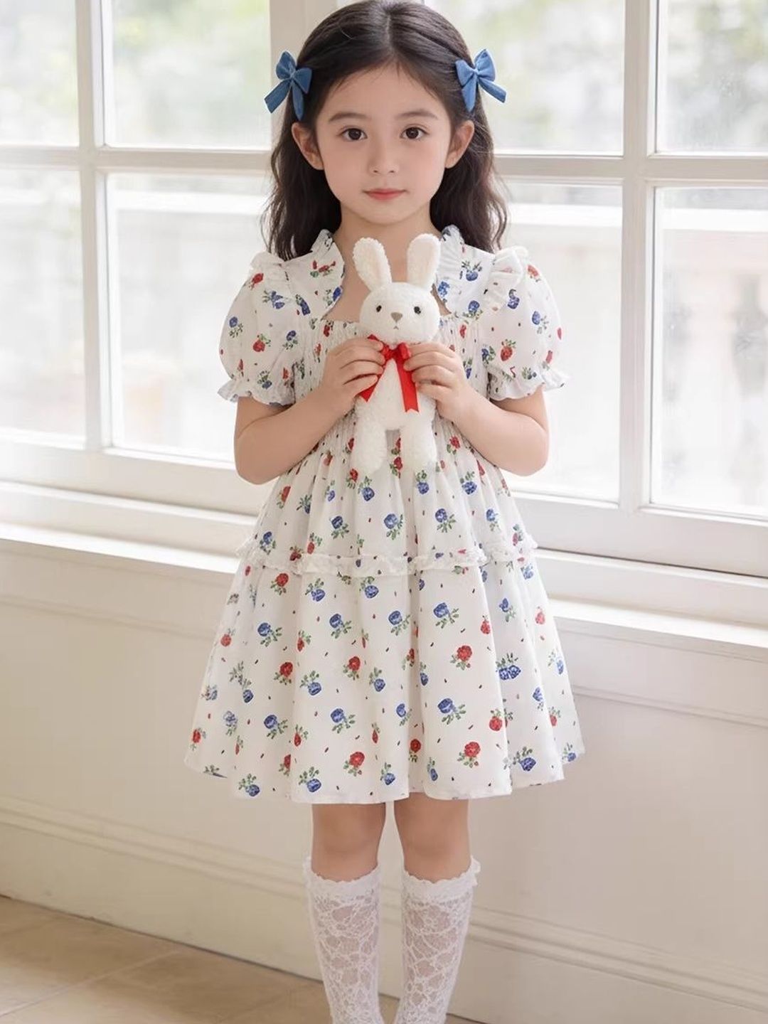 Floral Print Puff Sleeve A-Line Dress 2