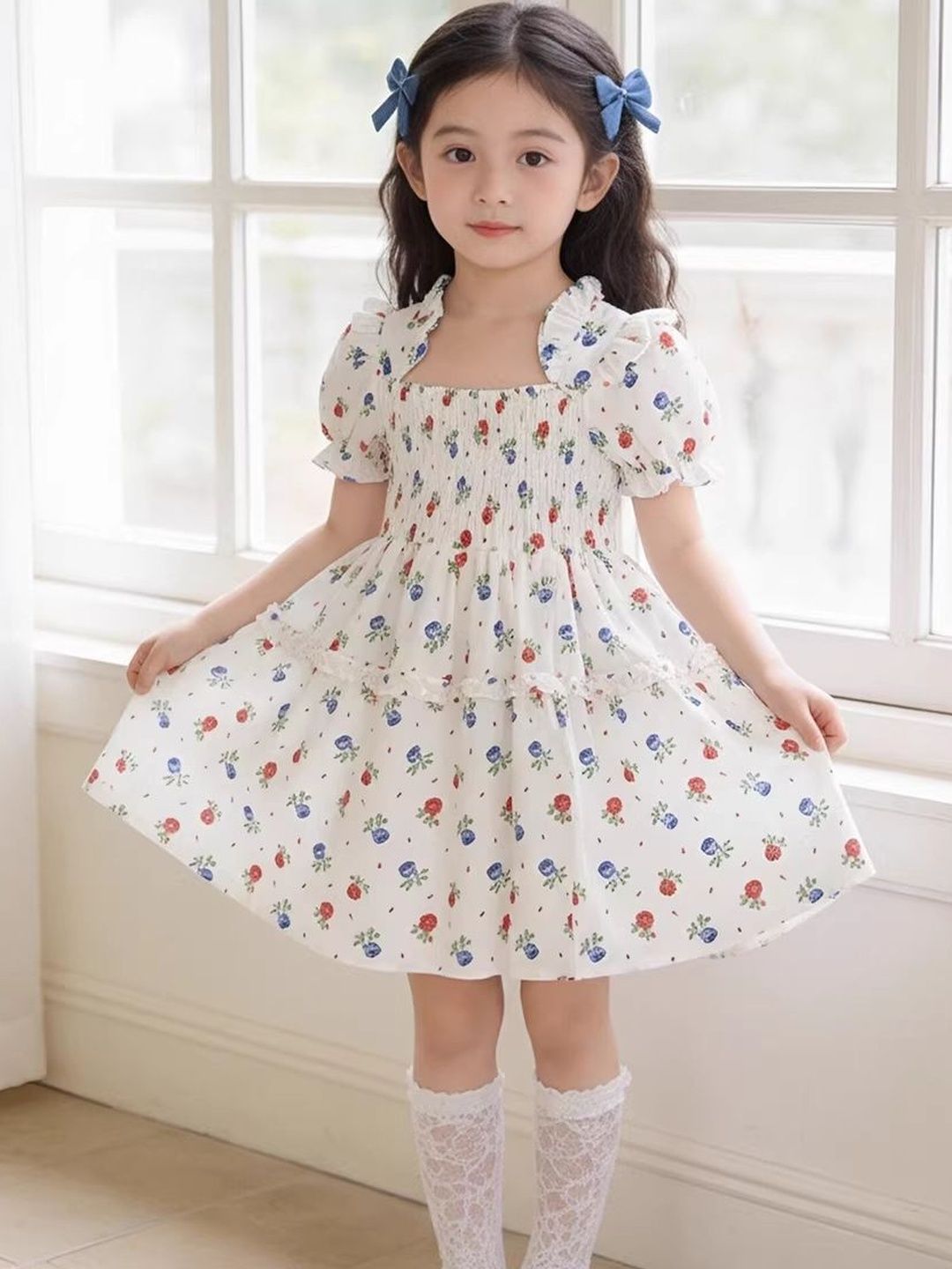 Floral Print Puff Sleeve A-Line Dress 4