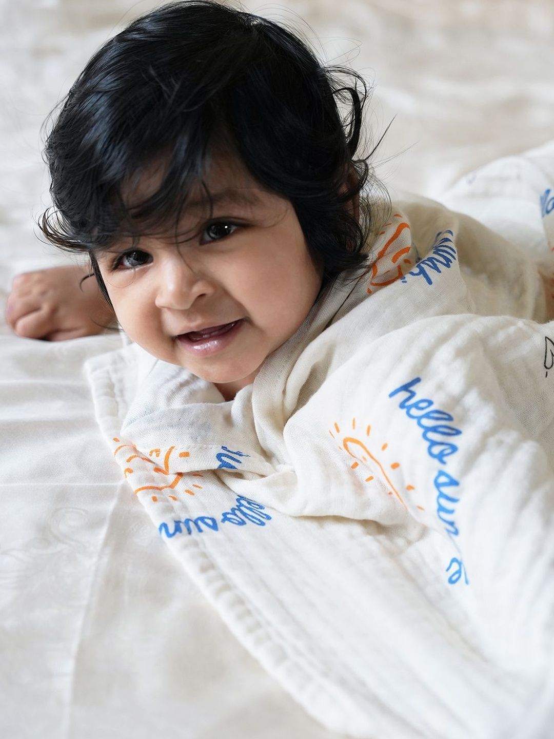 Doctor Towels Cream & Blue Printed 350GSM Set of 1 Anti-Bacterial Bamboo Baby Swaddle
