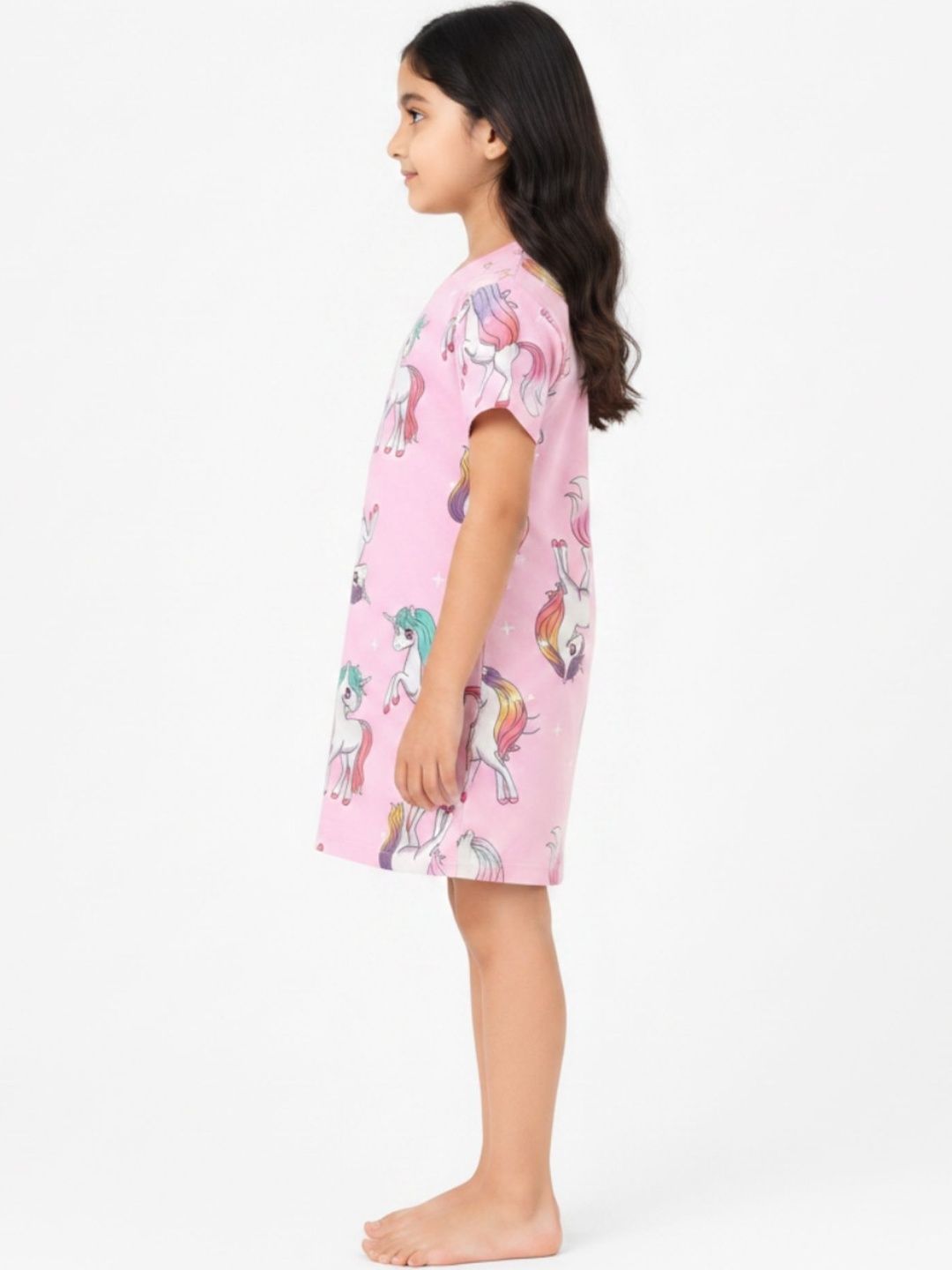 Girls Pink Printed Pure Cotton Nightdress 2