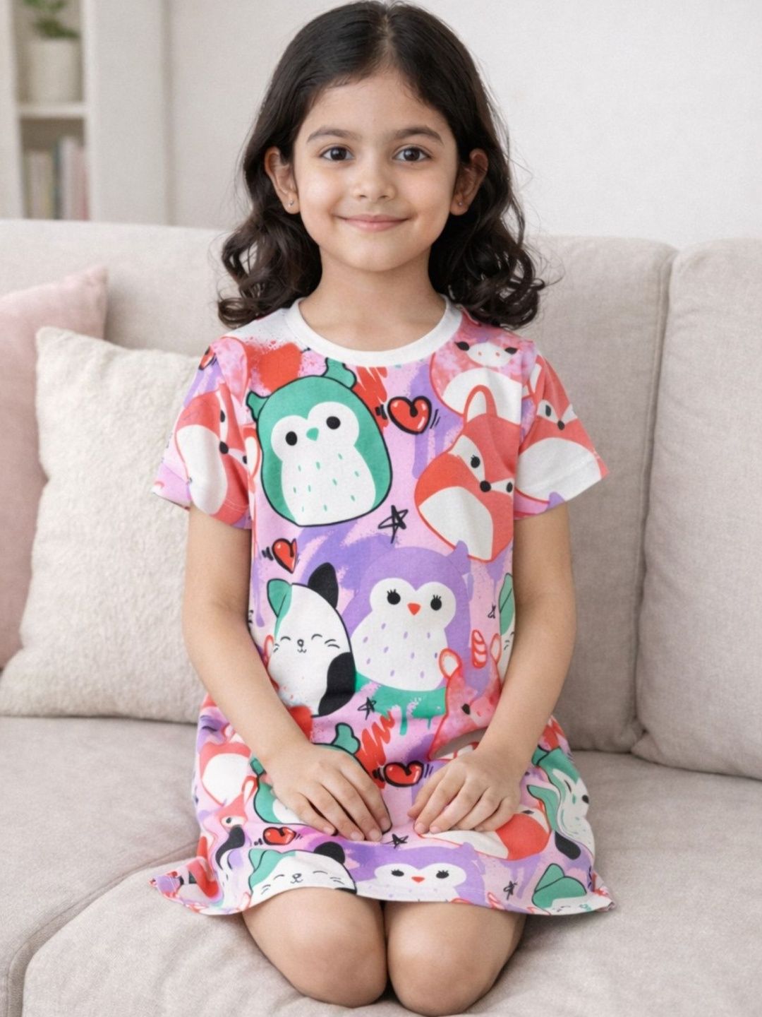 Girls White Printed Cotton Nightdress 5