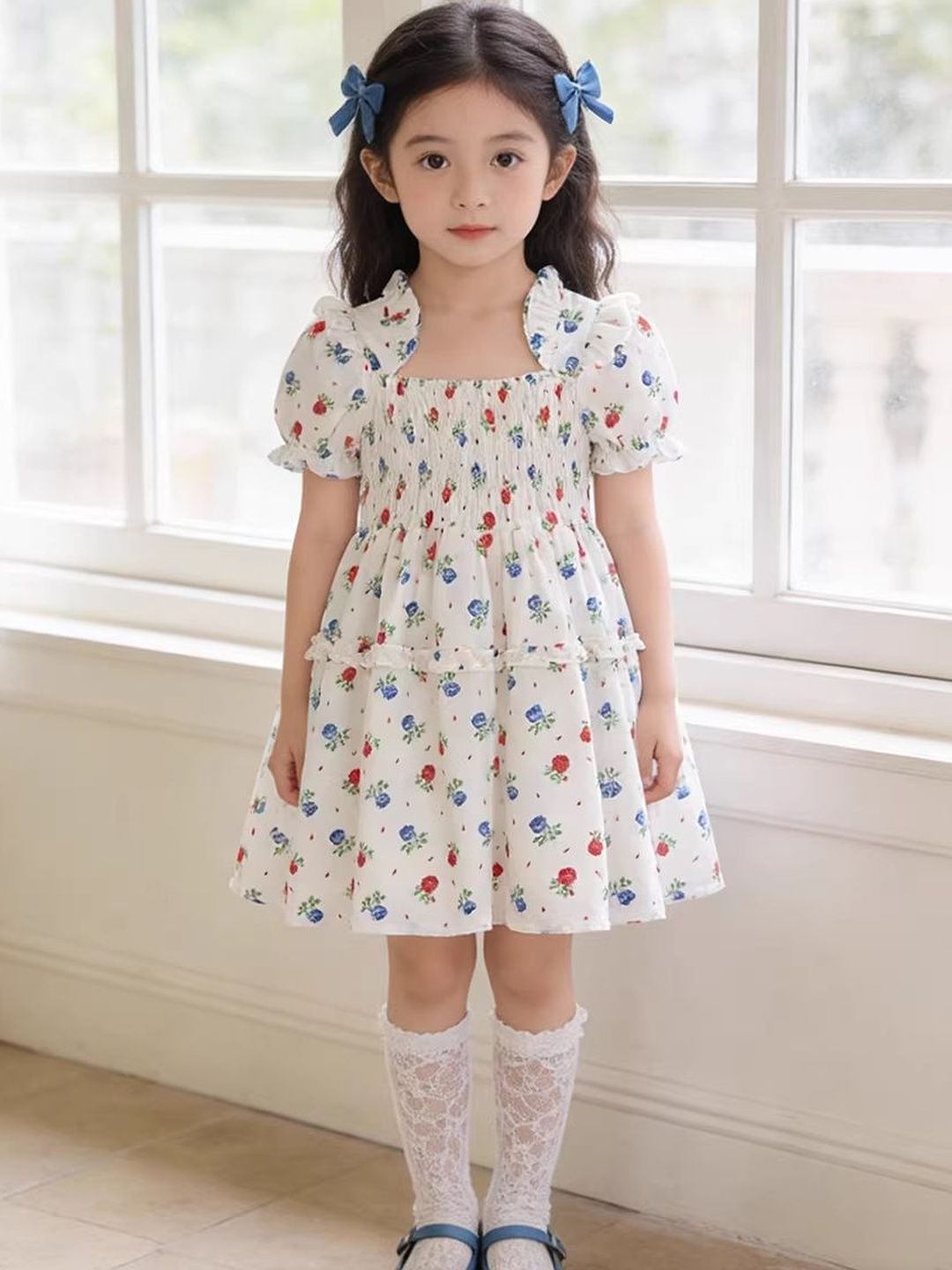Floral Print Puff Sleeve A-Line Dress 5