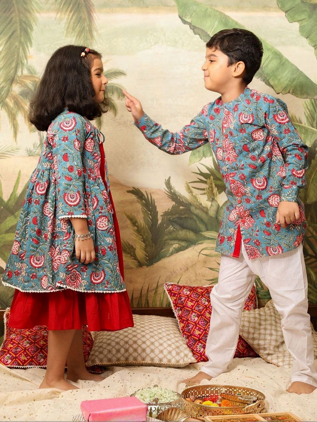 Buy VASTRAMAY Girls Red & Blue Kalamkari Anarkali -  - Apparel for Girls