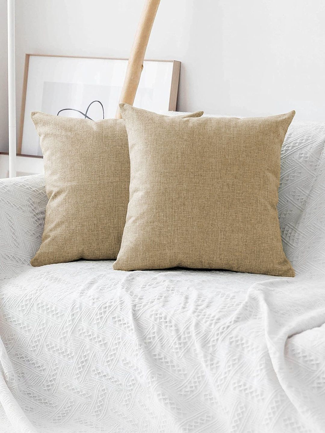 Khooti Khaki & Brown Set of 2 Square Cushion Covers