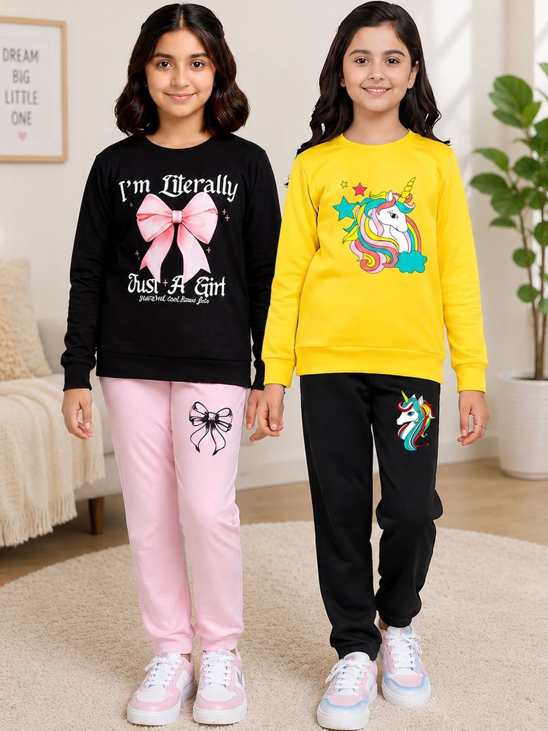 Buy KEESOR Girls Pack Of 2 Printed Full Sleeves T Shirt & Lounge Pants Clothing Set -  - Apparel for Girls