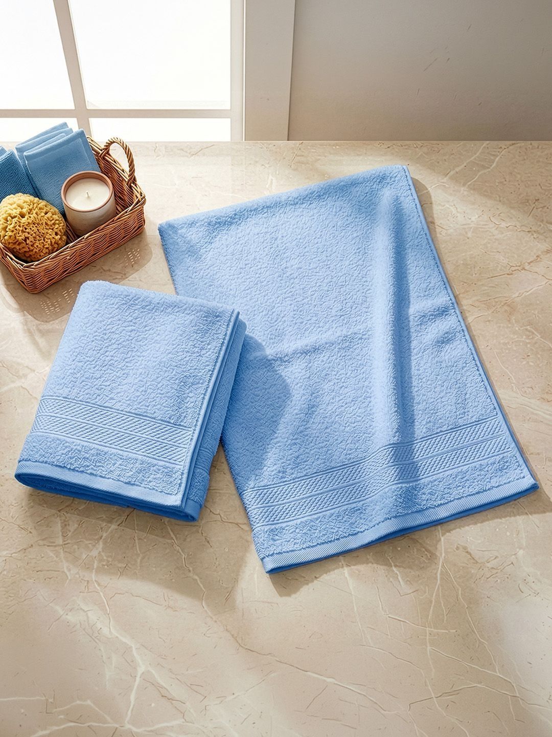 LANE LINEN 2-Pcs Blue Cotton 450 GSM Hand Towels
