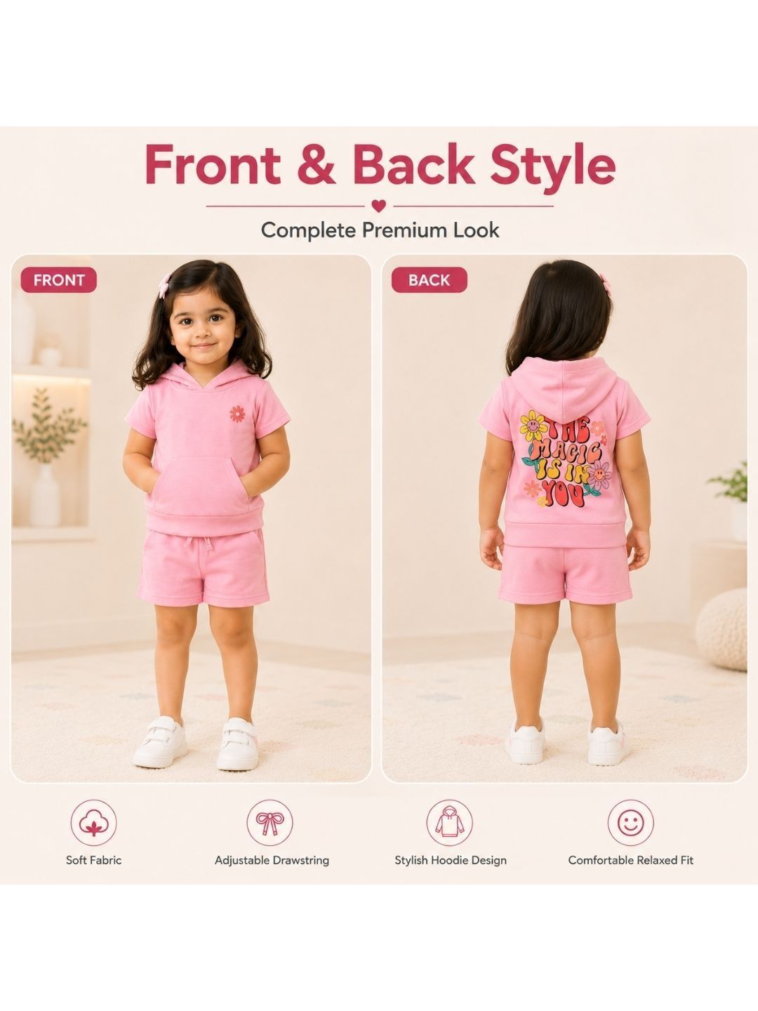 Girls Hooded T-Shirt & Shorts Set 2