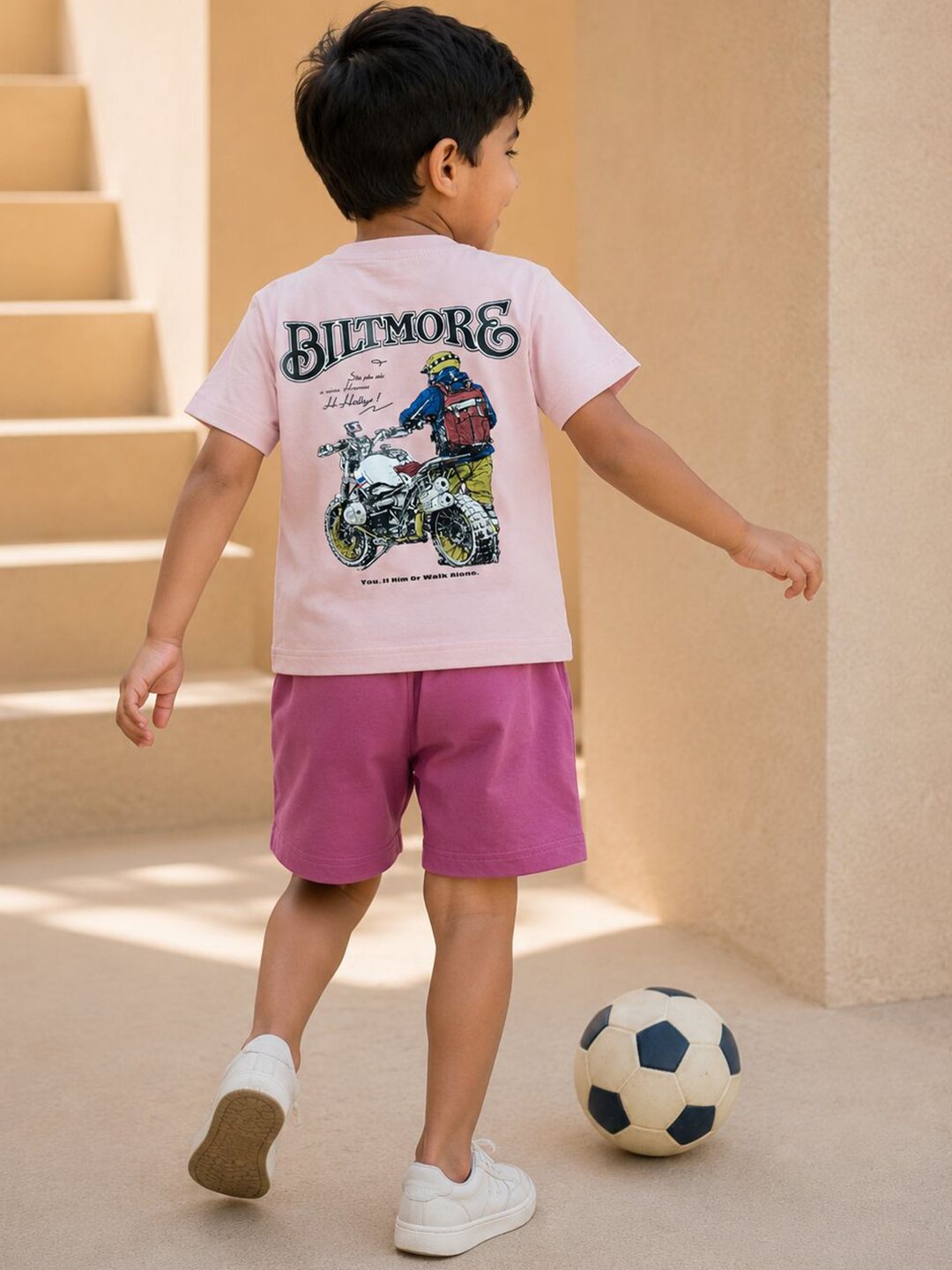 LITTLE APPLE Set Of 2 Kids Printed T-shirt with Shorts