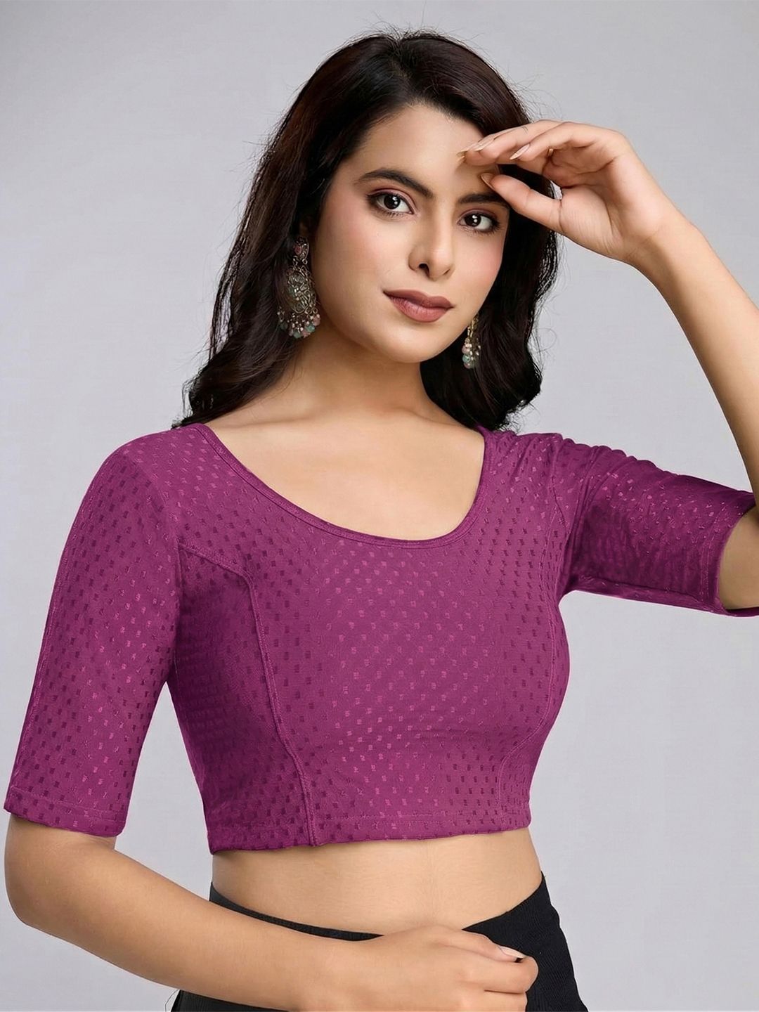 HERE&NOW Woven Design Fully Strechable Cotton Saree Blouse