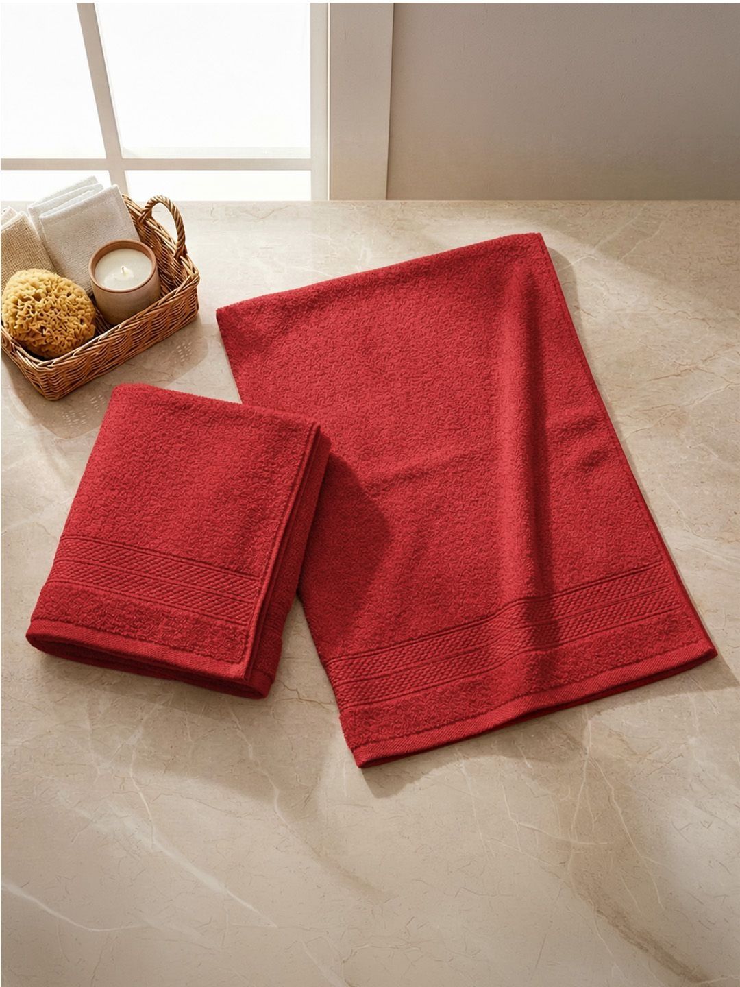LANE LINEN 2-Pcs Red Cotton 450 GSM Hand Towels