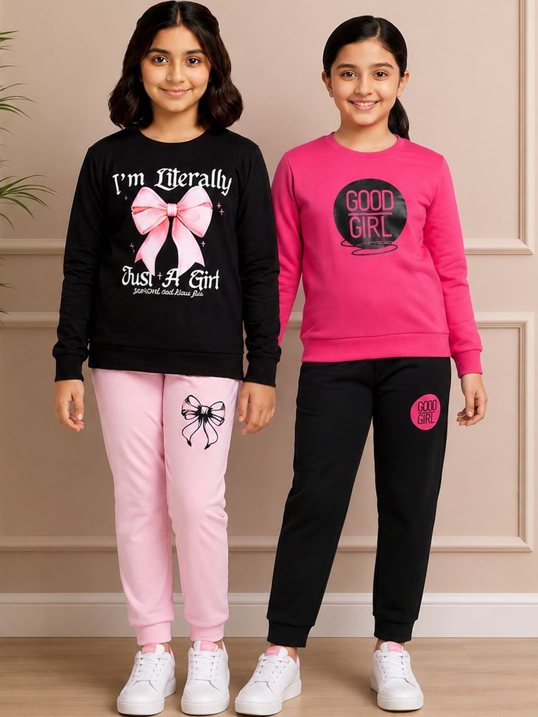 Buy KEESOR Girls Pack Of 2 Printed Full Sleeves T Shirt & Lounge Pants Clothing Set -  - Apparel for Girls