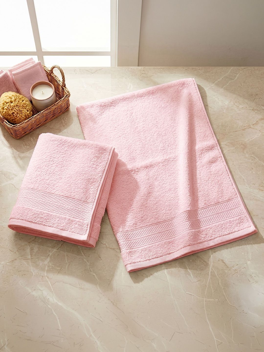 LANE LINEN 2-Pcs Pink Cotton 450 GSM Hand Towels