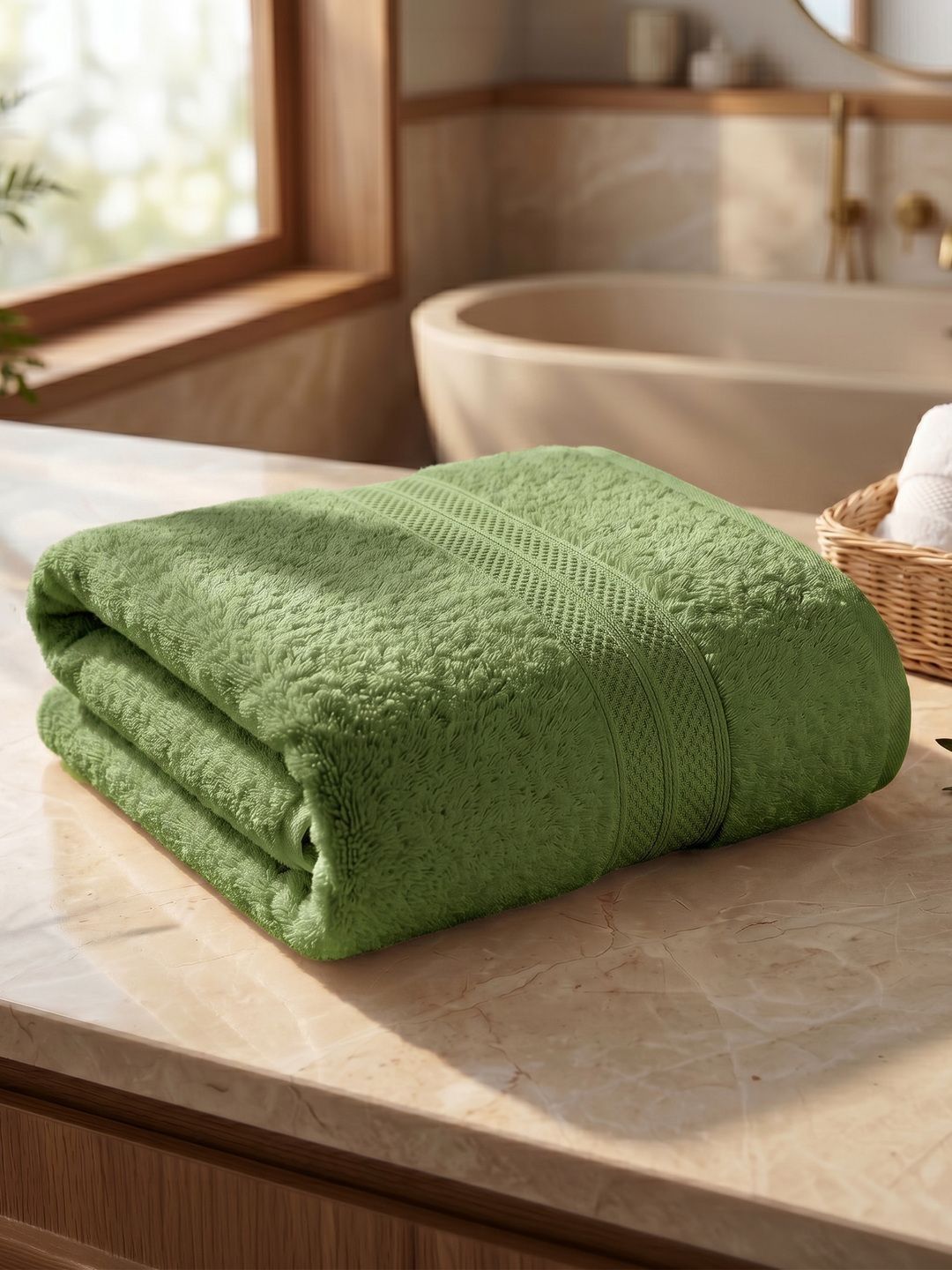 LANE LINEN Olive Green & Sea Green 1 Cotton 450 GSM Bath Towel