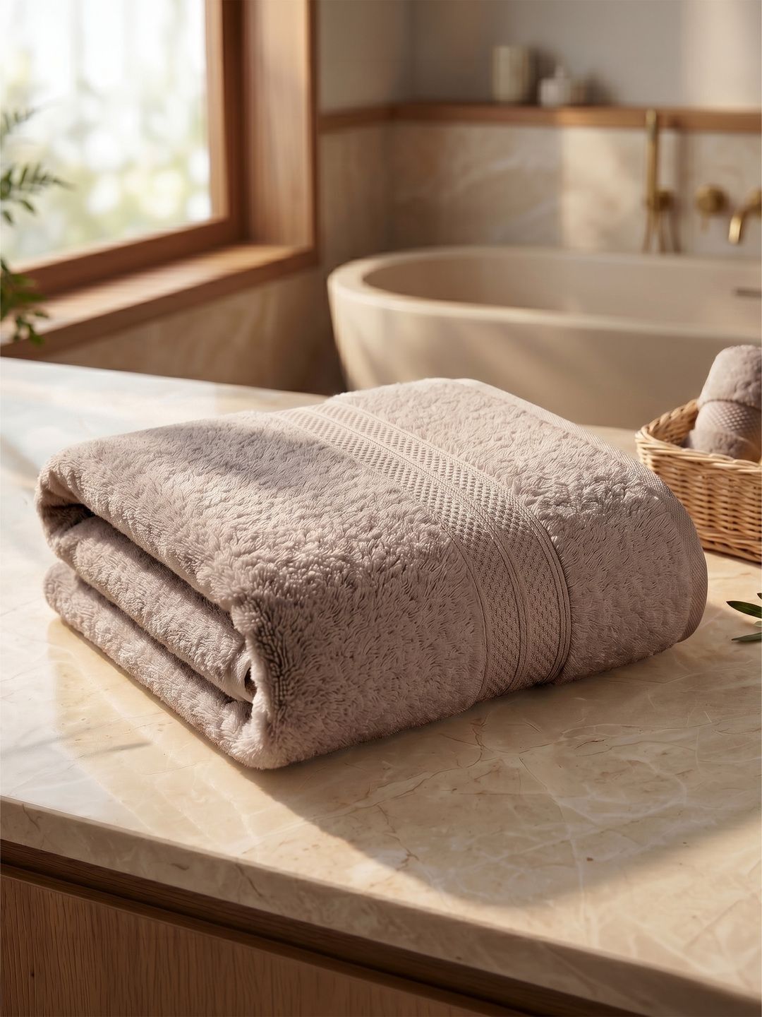 LANE LINEN Taupe & Brown 1 Cotton 450 GSM Bath Towel