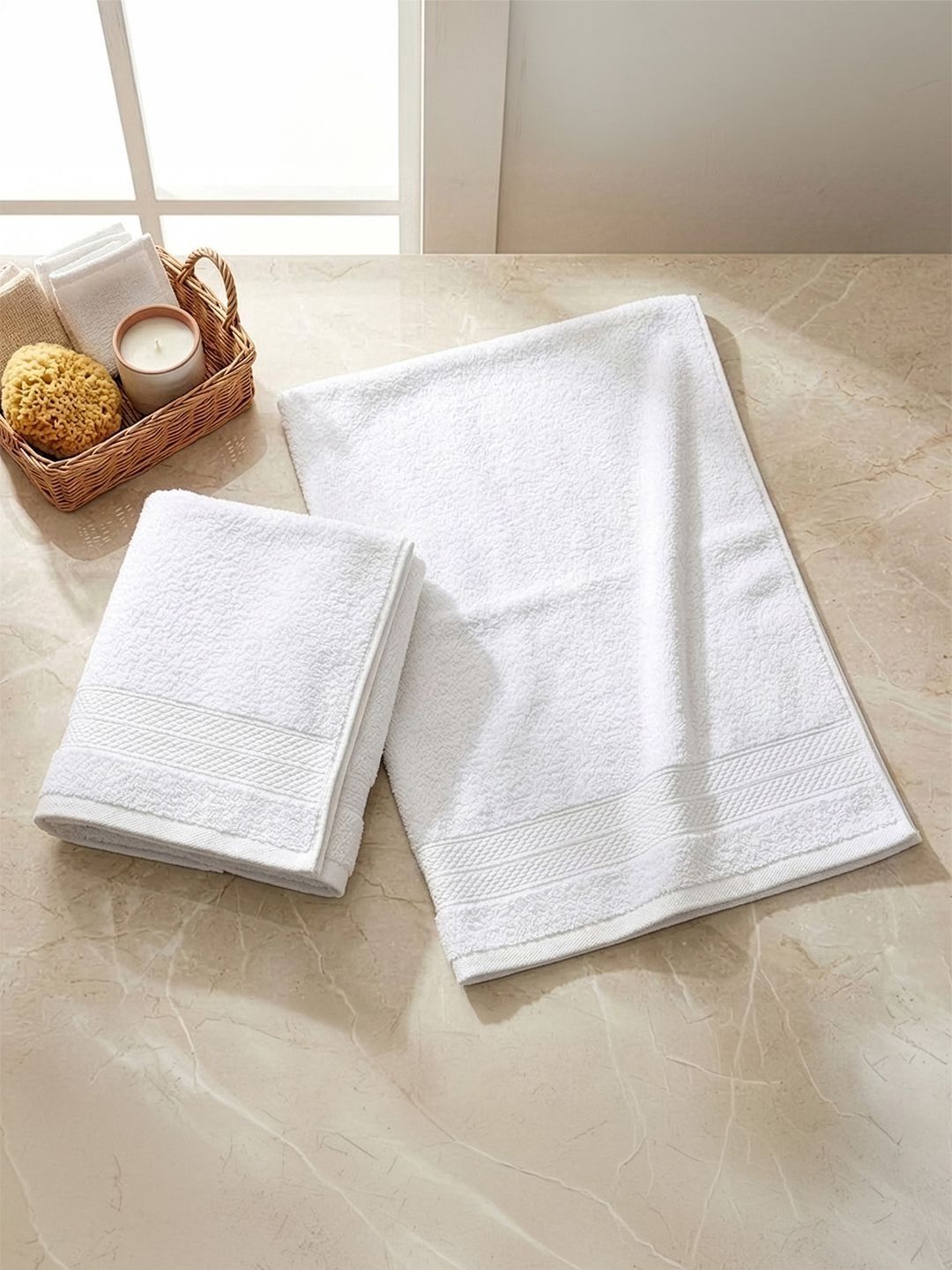 LANE LINEN 2-Pcs White Cotton 450 GSM Hand Towels