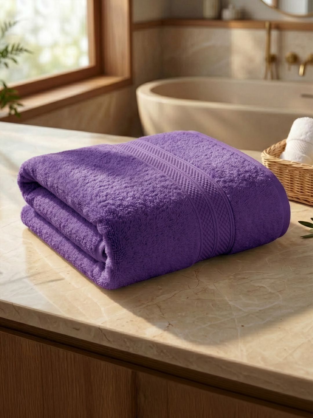 LANE LINEN Purple & Purple 1 Cotton 450 GSM Bath Towel