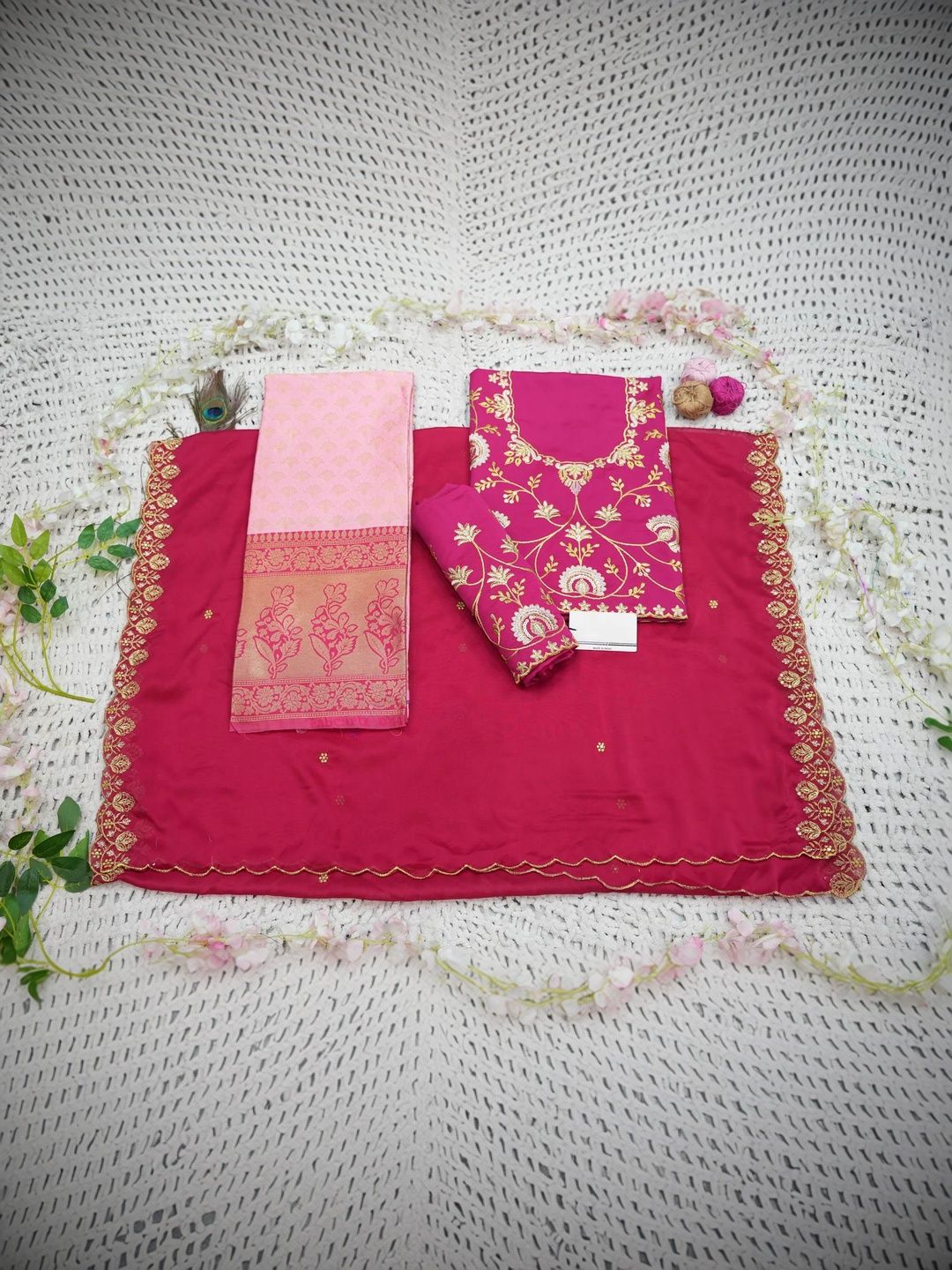Embroidered Unstitched Lehenga & Blouse With Dupatta 4