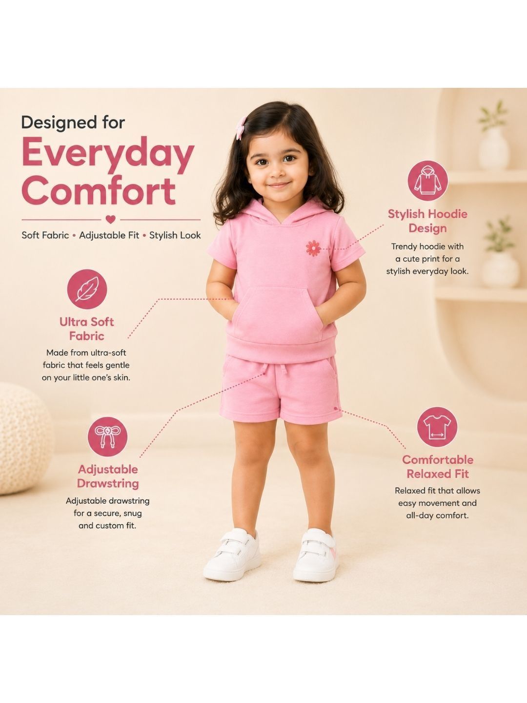 Girls Hooded T-Shirt & Shorts Set 3