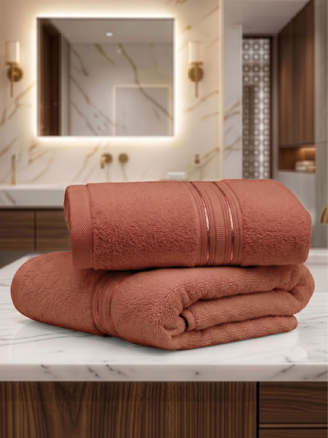 LANE LINEN 2Pcs Brown 575 GSM Pure Cotton Hand Towels
