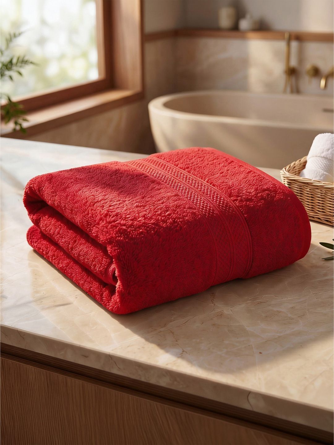 LANE LINEN Red & Red 1 Cotton 450 GSM Bath Towel