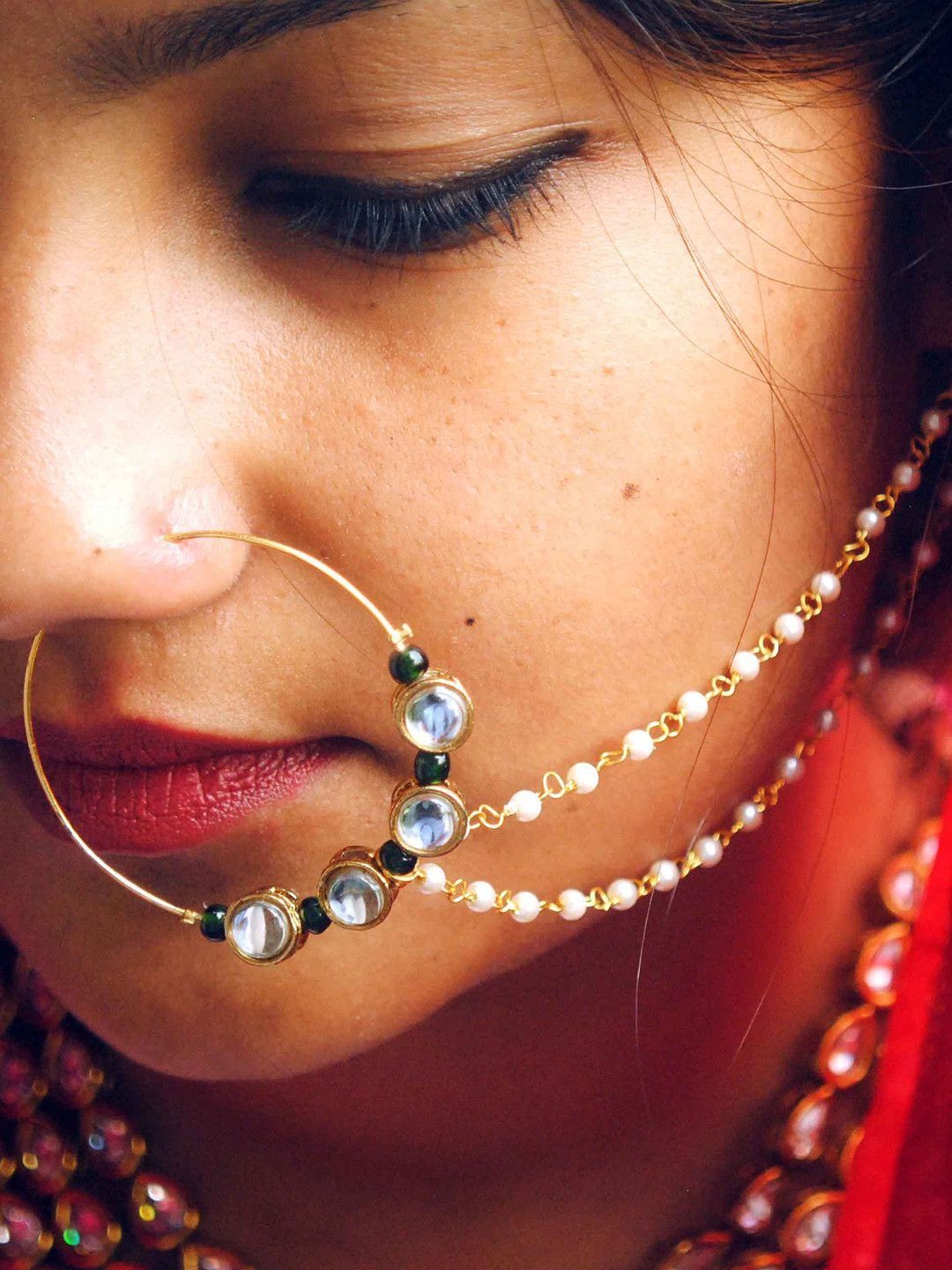 BeAbhika Crystals-Studded Nosepin With Beaded Extension