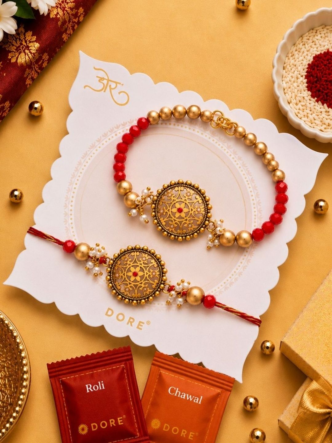 Buy Dore Traditional Golden Mandala Bhaiya Bhabhi Rakhi Set With Roli Chawal -  - Accessories for Unisex
