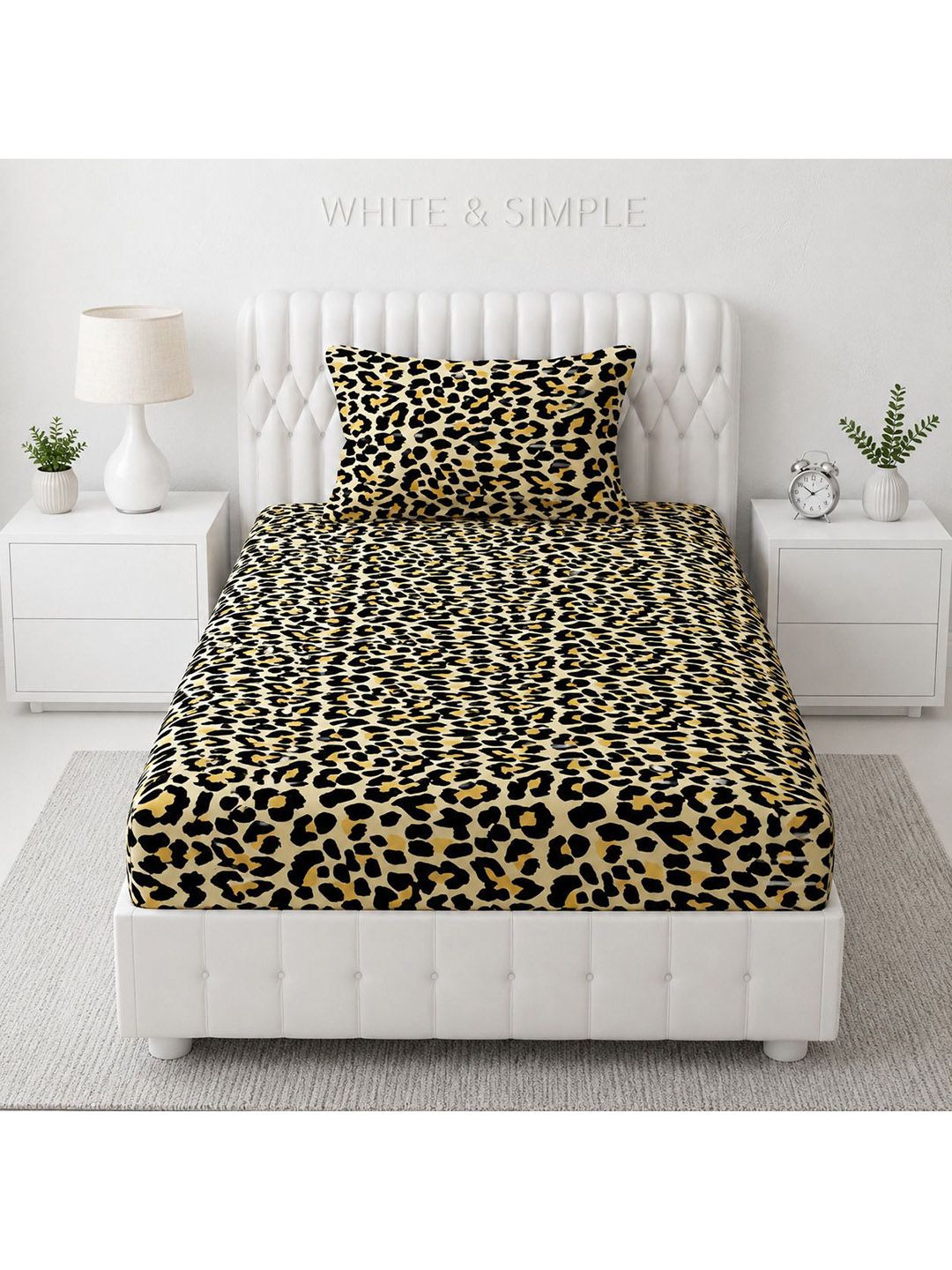 TINDLER KNOTS Yellow & Black 180 TC Single Bedsheet with 1 Pillow Covers