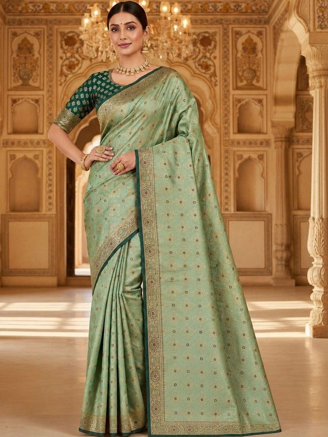 KALINI Ethnic Motifs Zari Art Silk Handloom Banarasi Saree