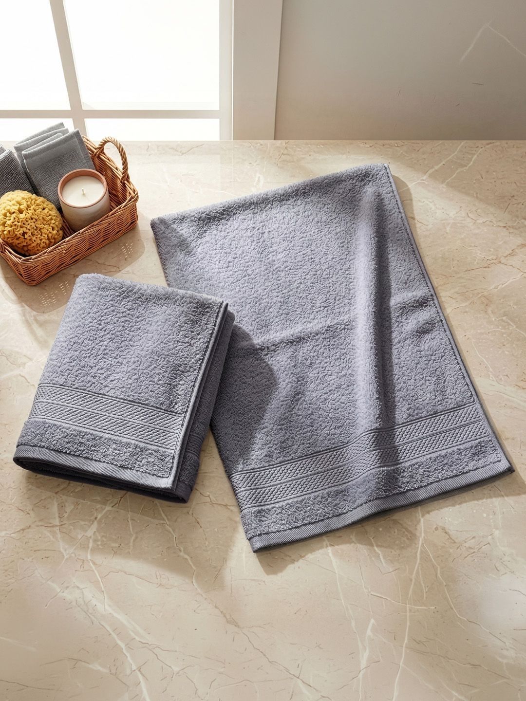 LANE LINEN 2-Pcs Grey Cotton 450 GSM Hand Towels
