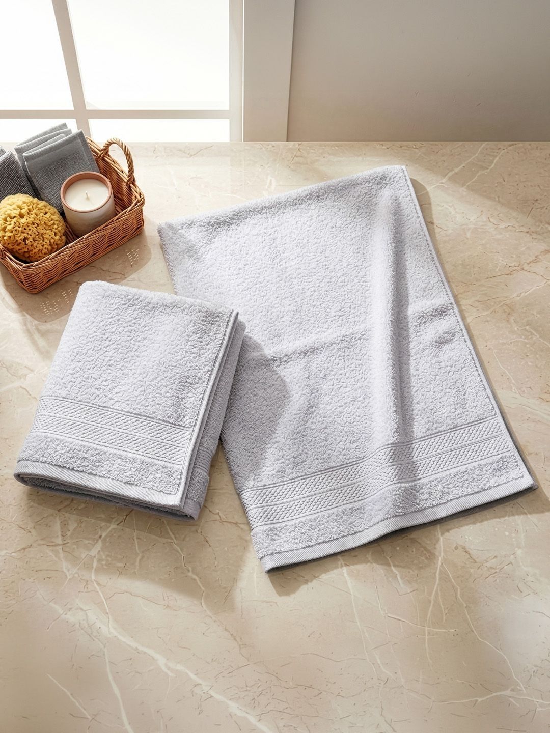 LANE LINEN Colorado Set Of 2  Solid  450 GSM Cotton Hand Towels (60L x 40W cm)