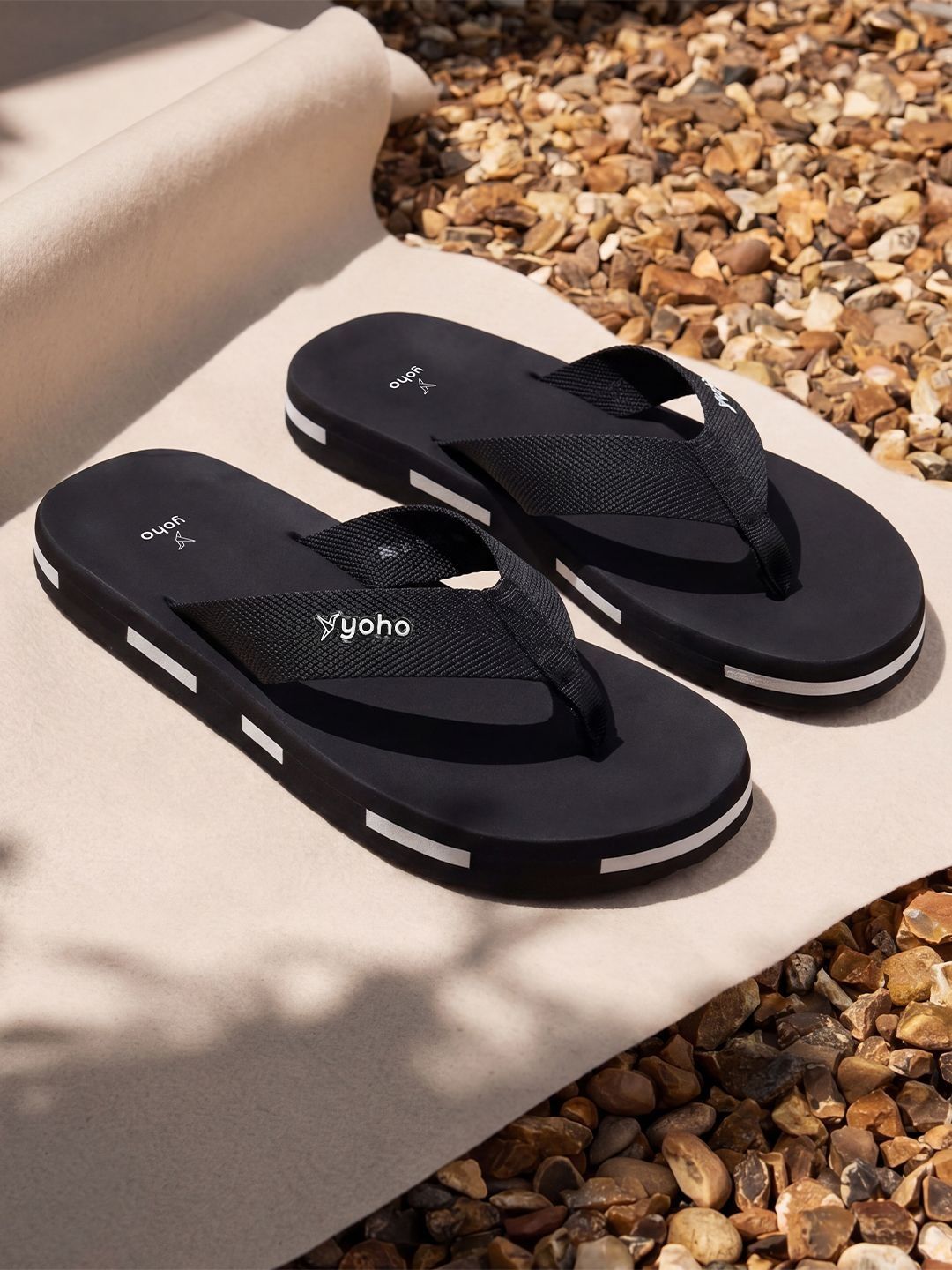 yoho Men Black Rubber Thong Flip Flops